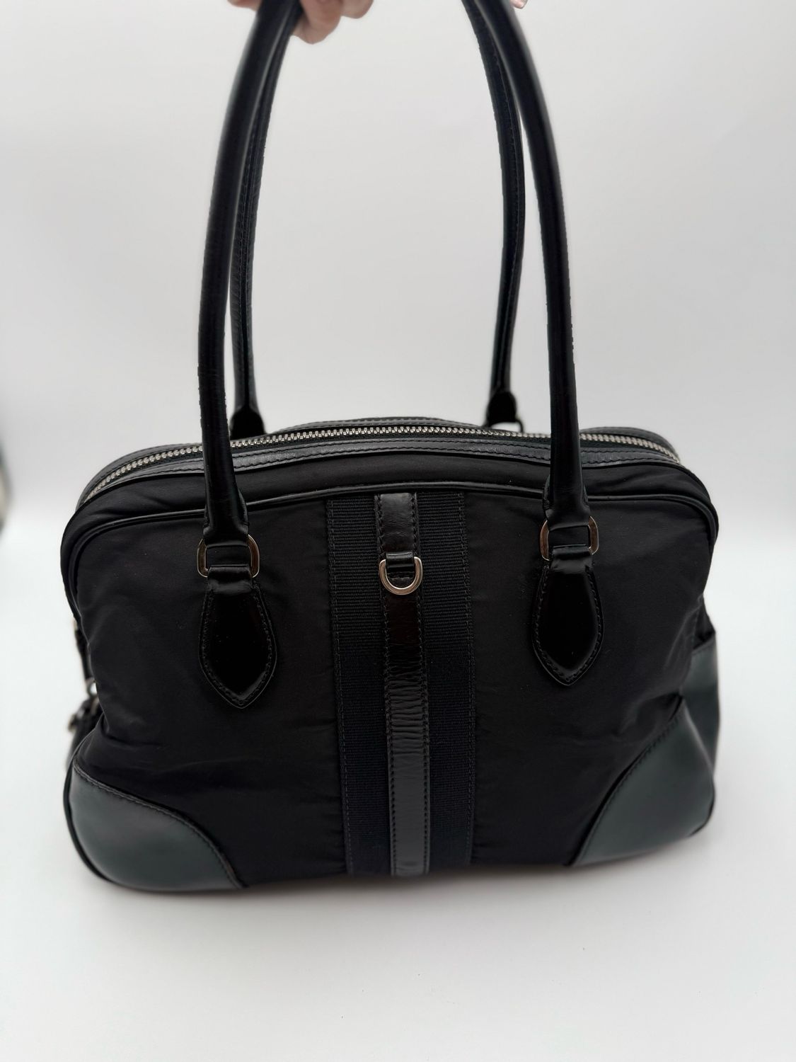 Prada Tessuto City Calf Trimmed Tote Shoulder Bag