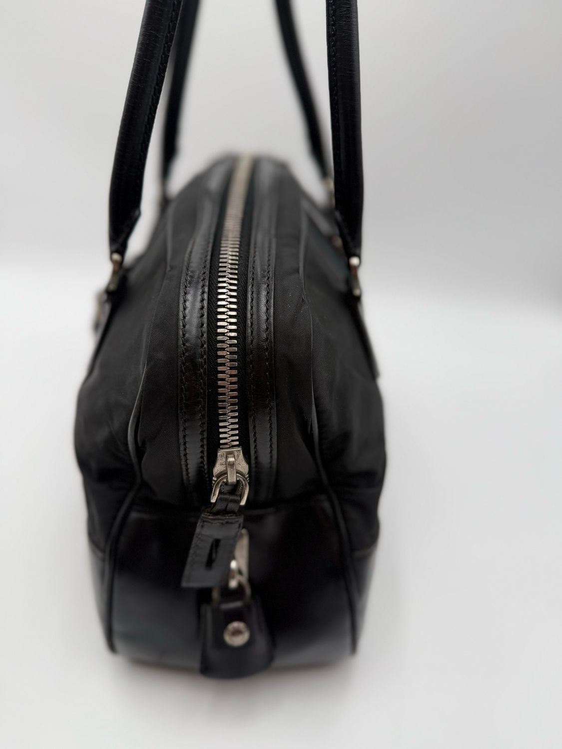 Prada Tessuto City Calf Trimmed Tote Shoulder Bag