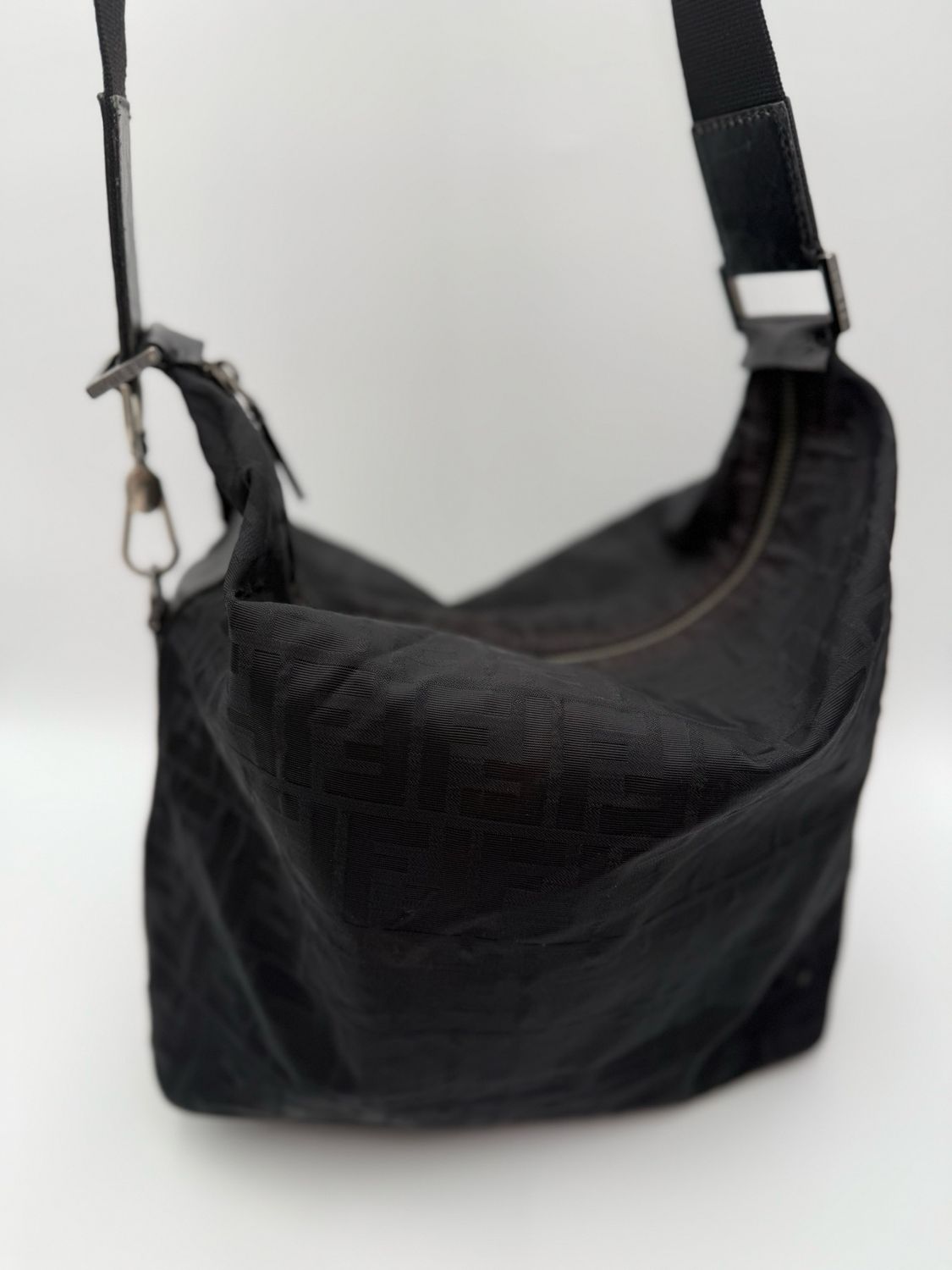 Fendi Zucca Hobo Canvas Messenger Crossbody Sling