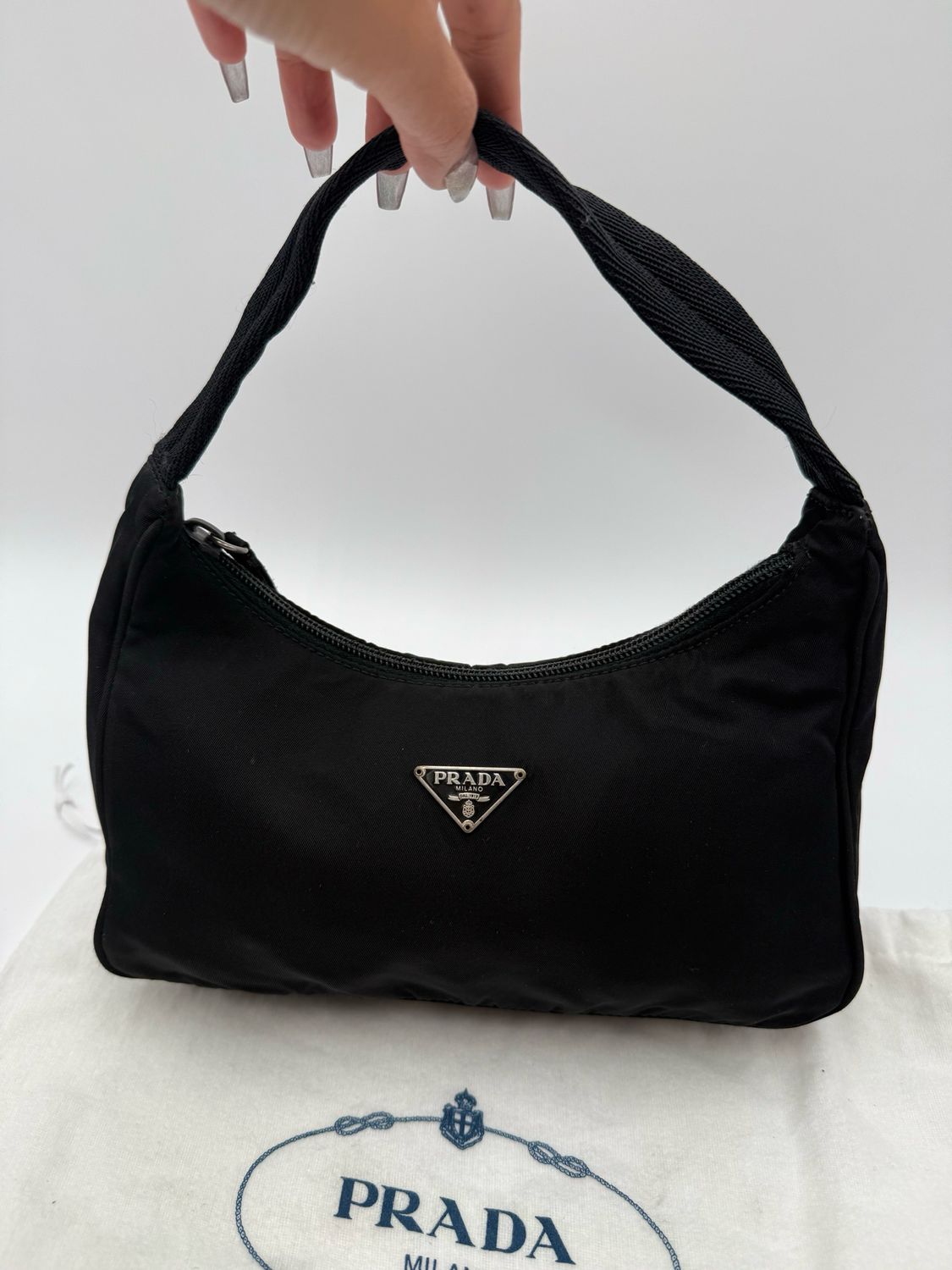 Prada Nylon Tessuto Hobo Shoulder Bag Pochette Black