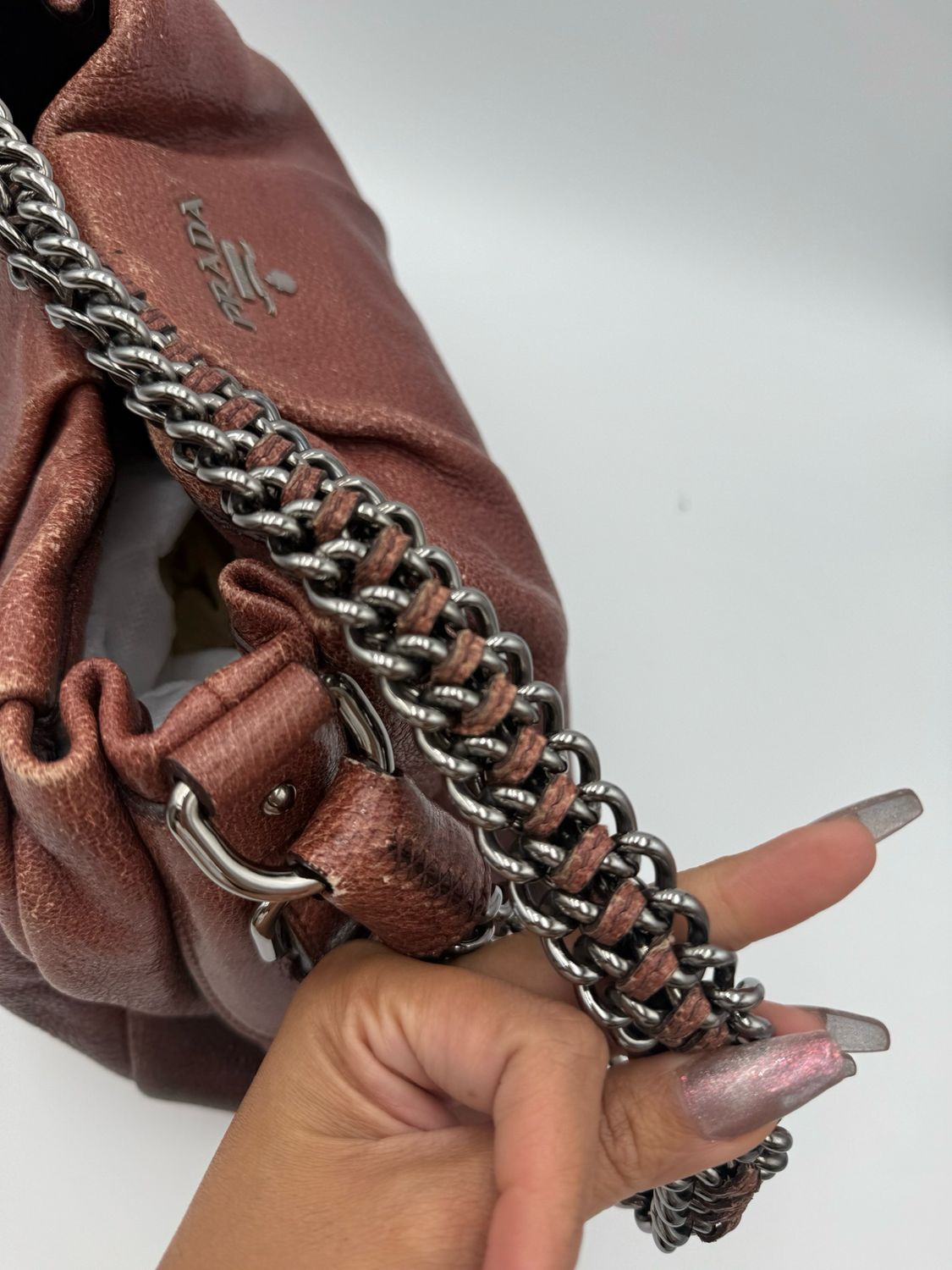 Prada Cervo Hobo Shoulder Chain Strap