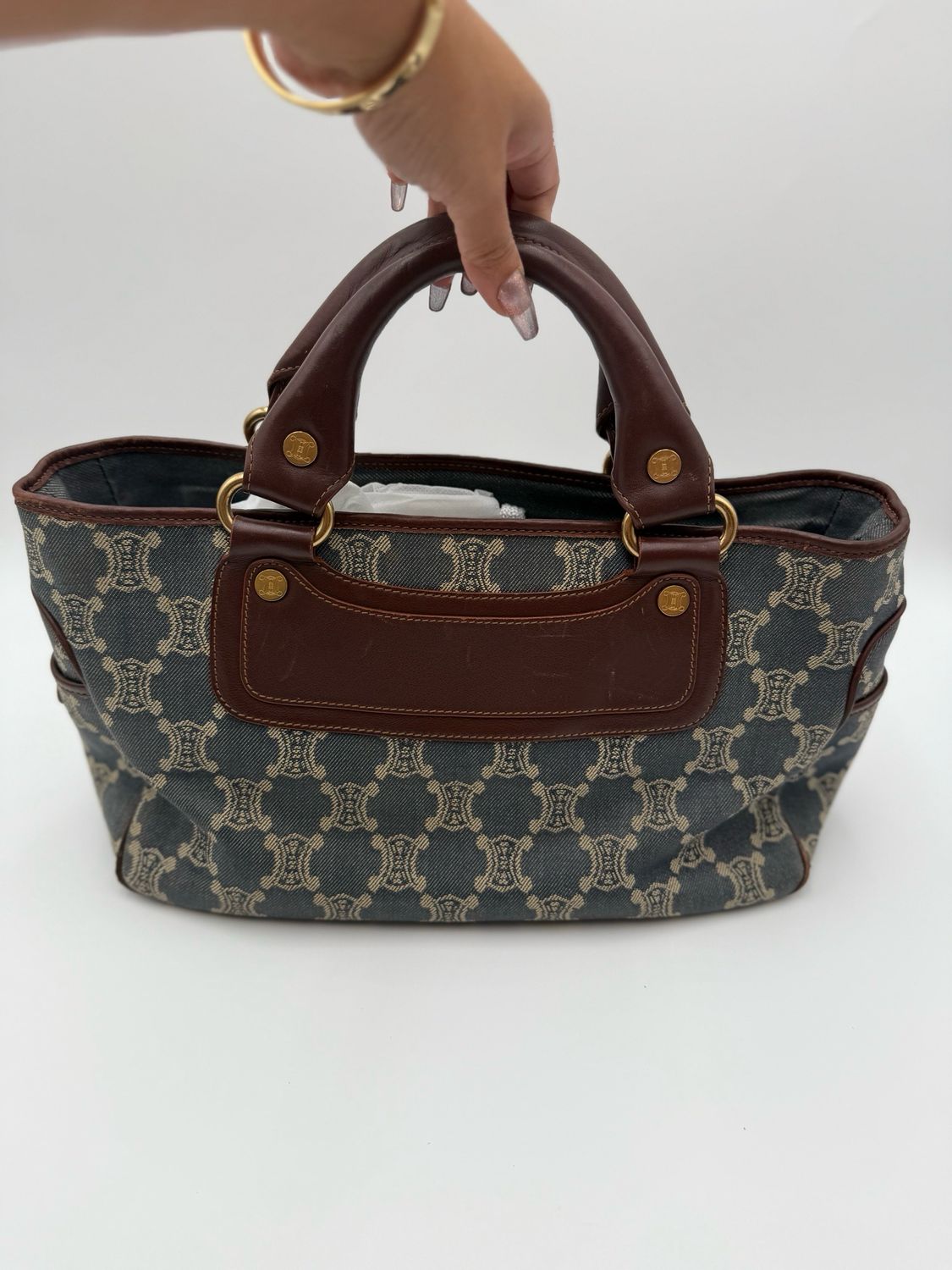 Celine Handbag Denim Macadam Top Handle