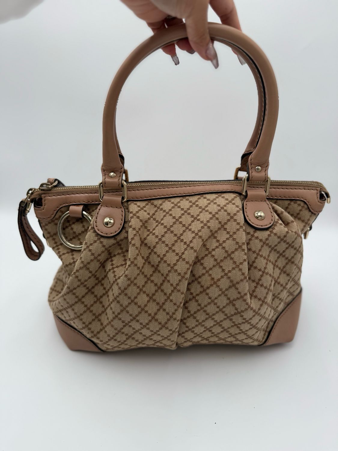 Gucci Sukey Canvas Diamante Zipper Top Handle