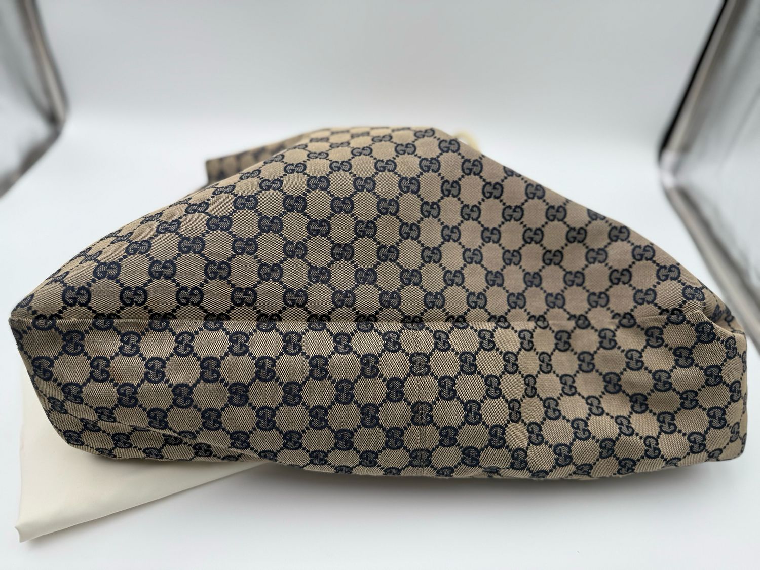 Gucci Monogram Canvas Hobo Horsebit Large Shoulder Bag
