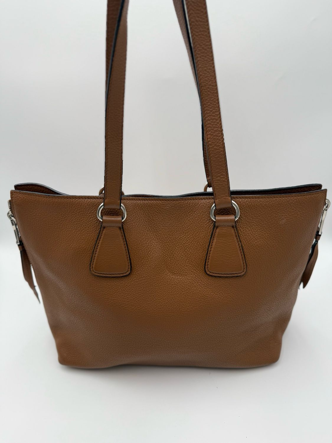 Prada Vitello Daino Side Zippers Shoulder Bag Long Strap Tote