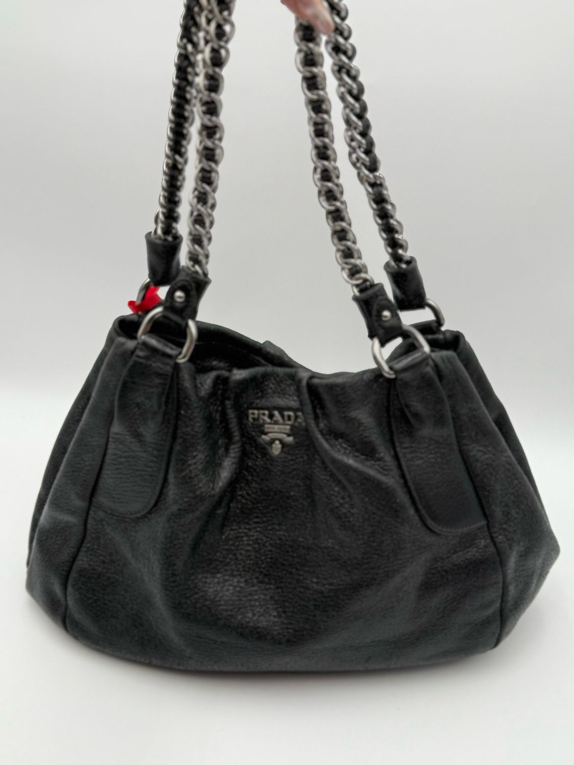 Prada Cervo Lux Leather Tote Chain Strap