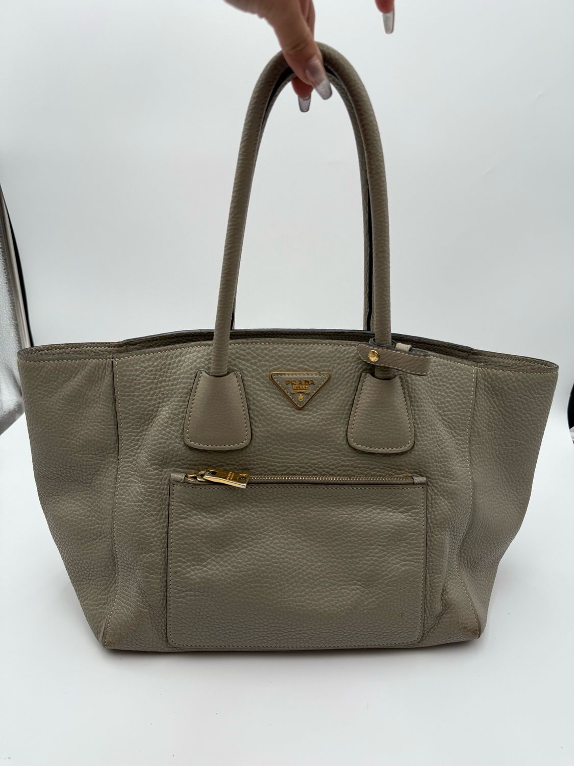 Prada Vitello Daino Twin Tote Pebbled Leather Grey