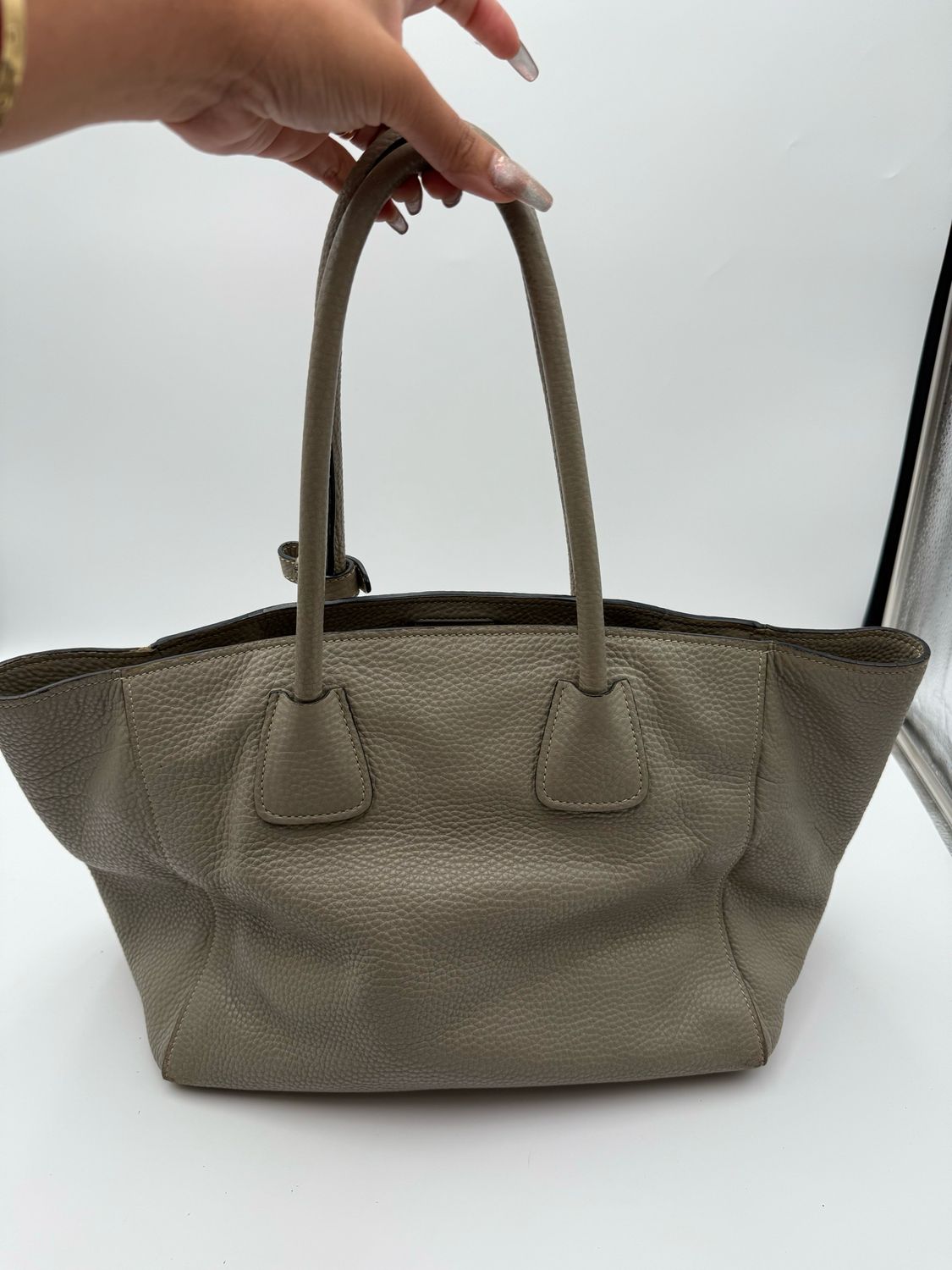 Prada Vitello Daino Twin Tote Pebbled Leather Grey