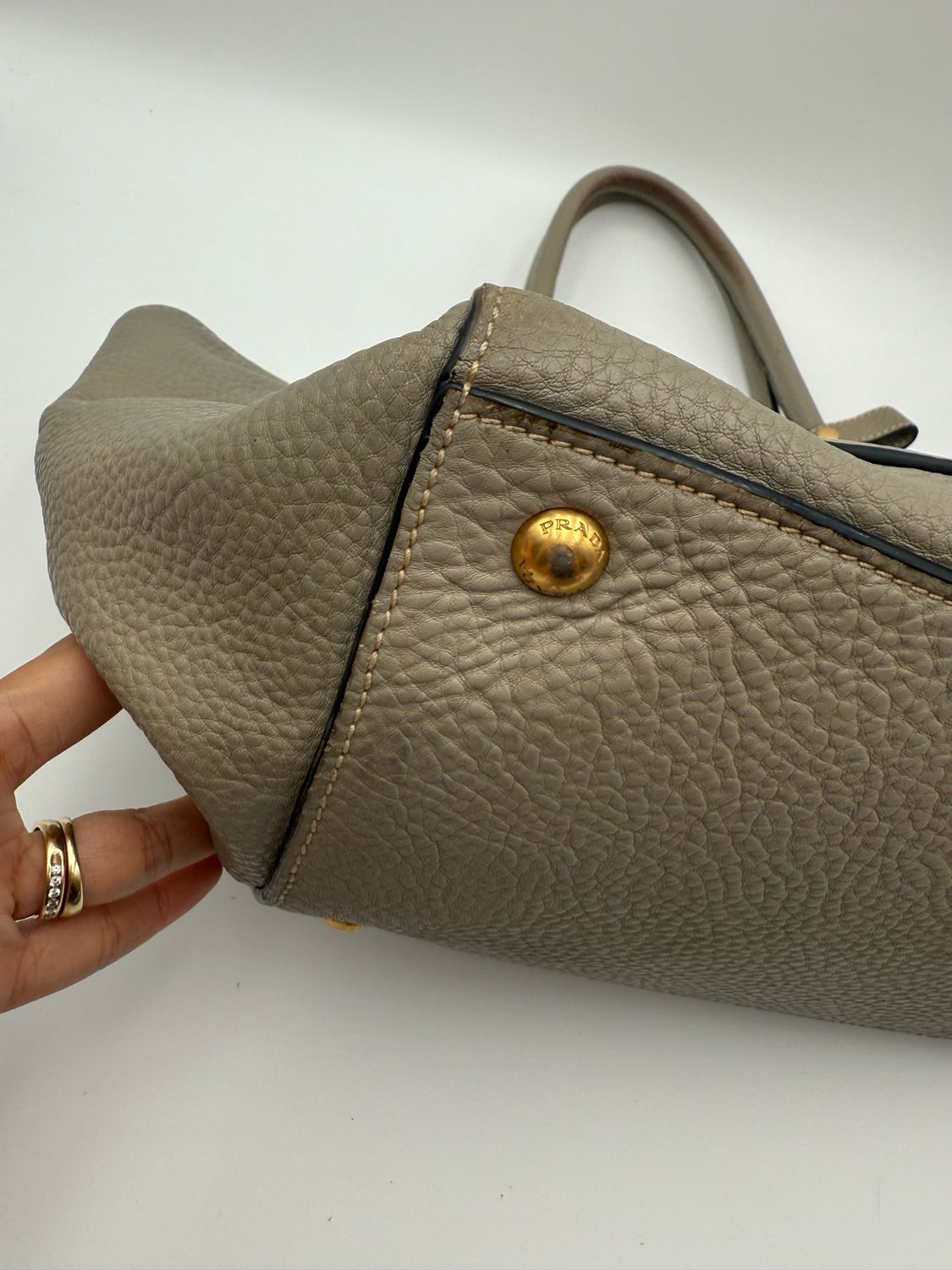 Prada Vitello Daino Twin Tote Pebbled Leather Grey