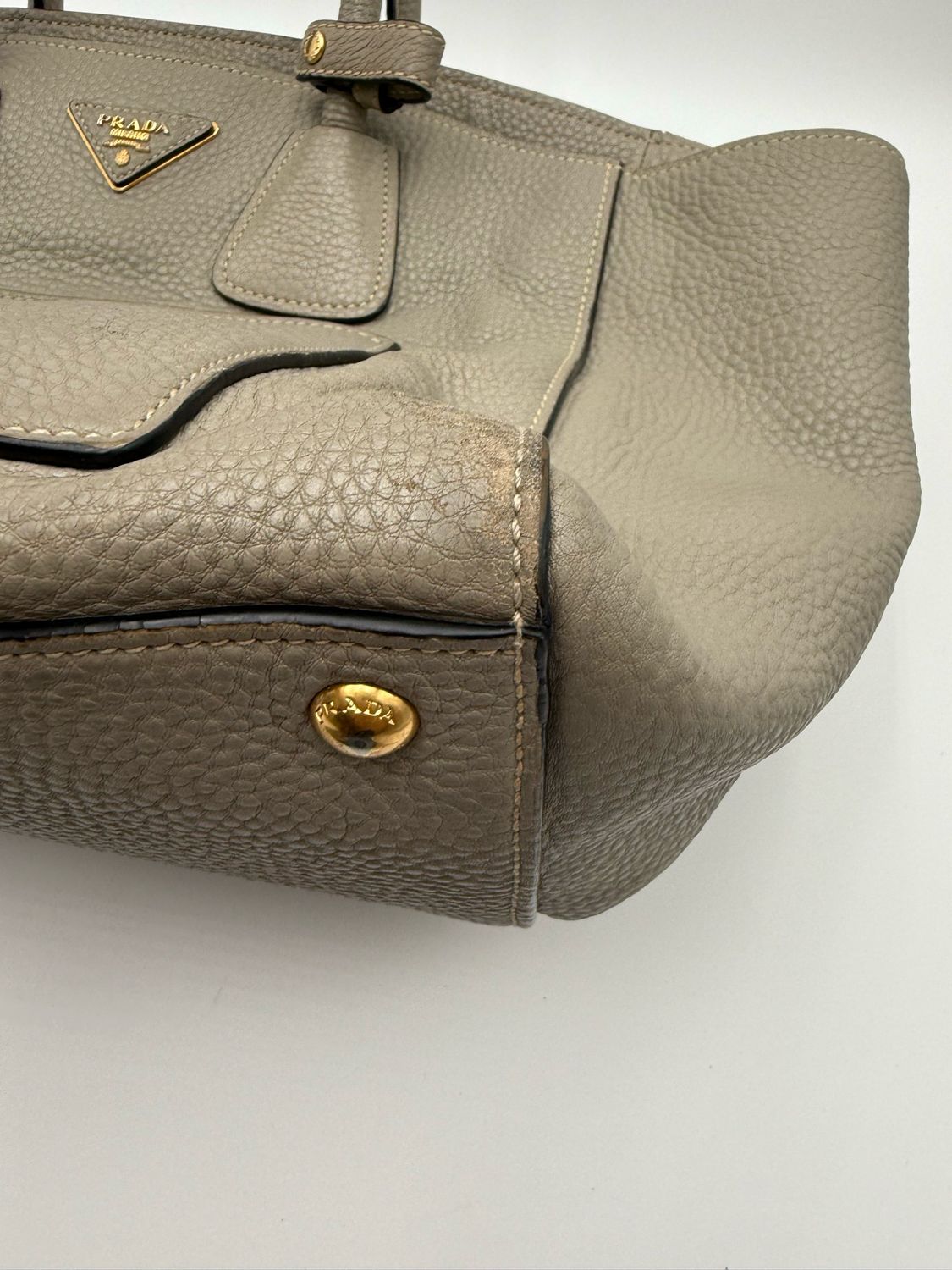 Prada Vitello Daino Twin Tote Pebbled Leather Grey