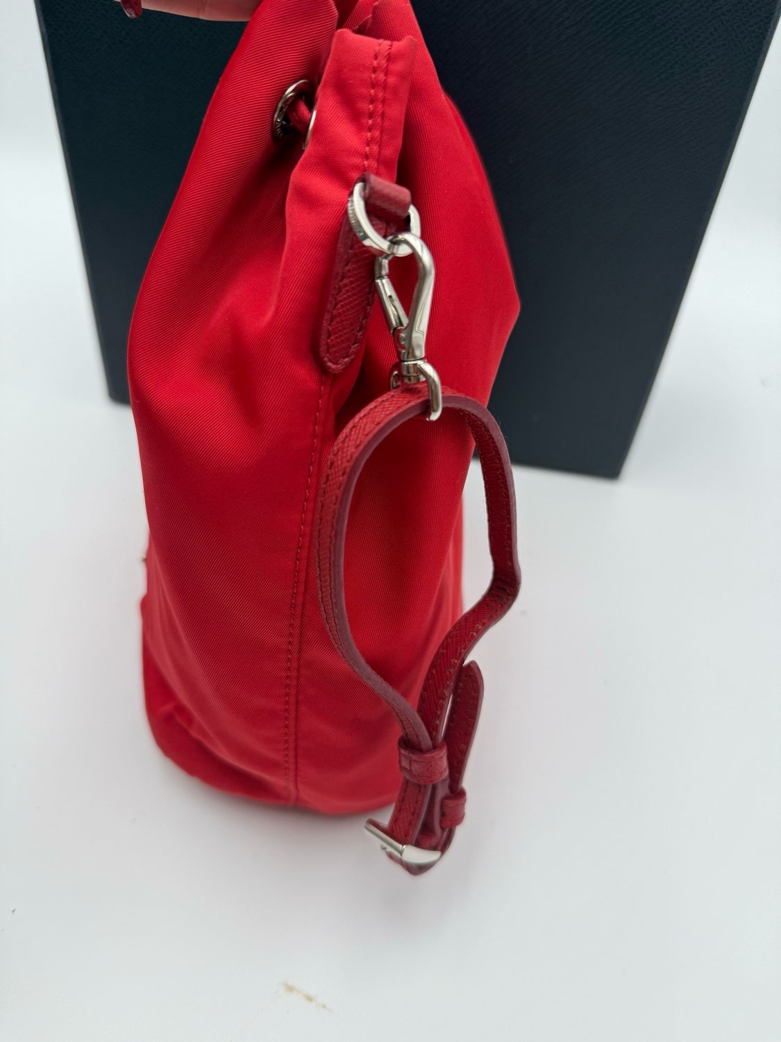 Prada Nylon Tessuto Saffiano Bucket Drawstring Wristlet Pouch