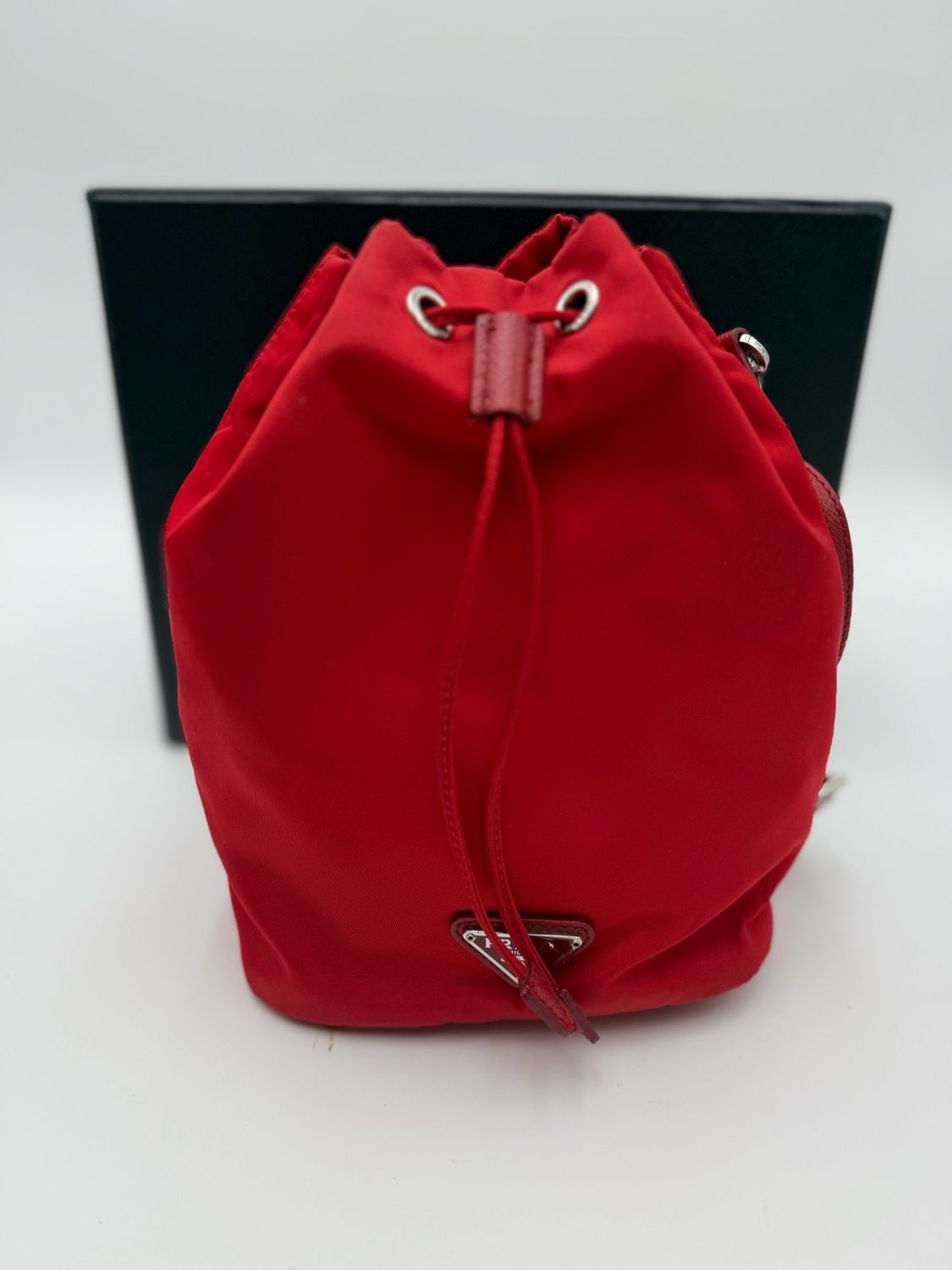 Prada Nylon Tessuto Saffiano Bucket Drawstring Wristlet Pouch