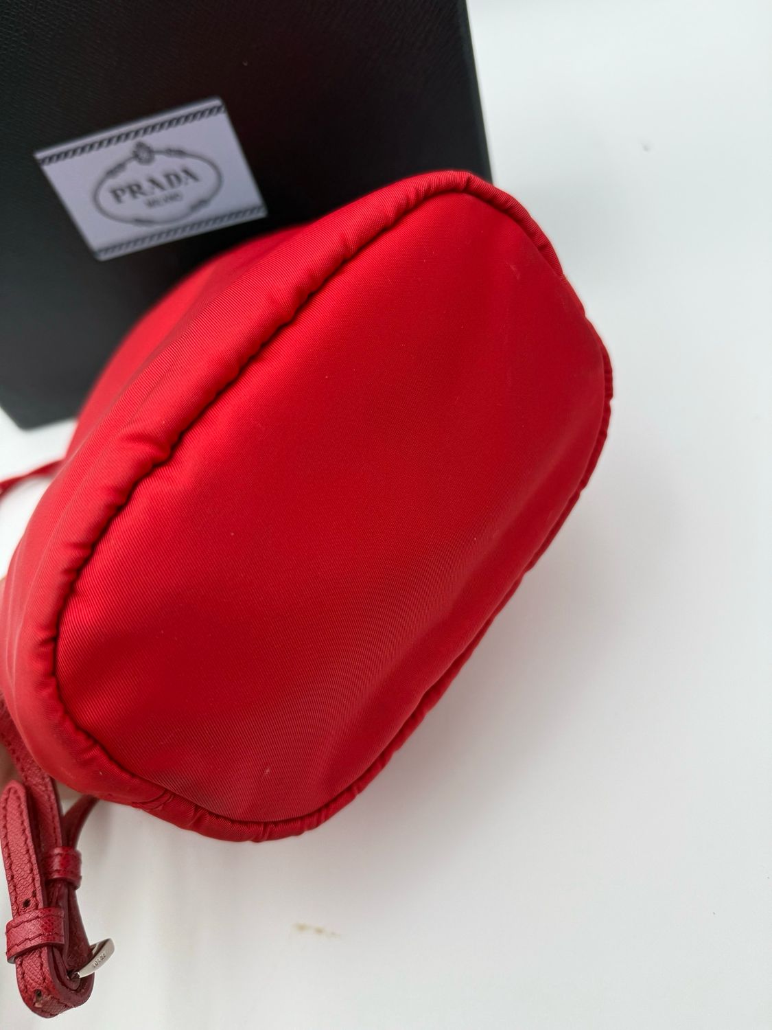 Prada Nylon Tessuto Saffiano Bucket Drawstring Wristlet Pouch