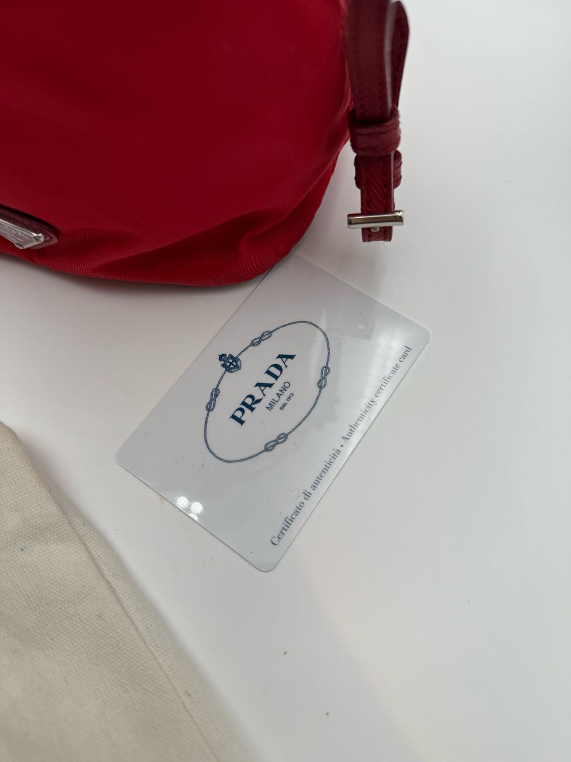 Prada Nylon Tessuto Saffiano Bucket Drawstring Wristlet Pouch