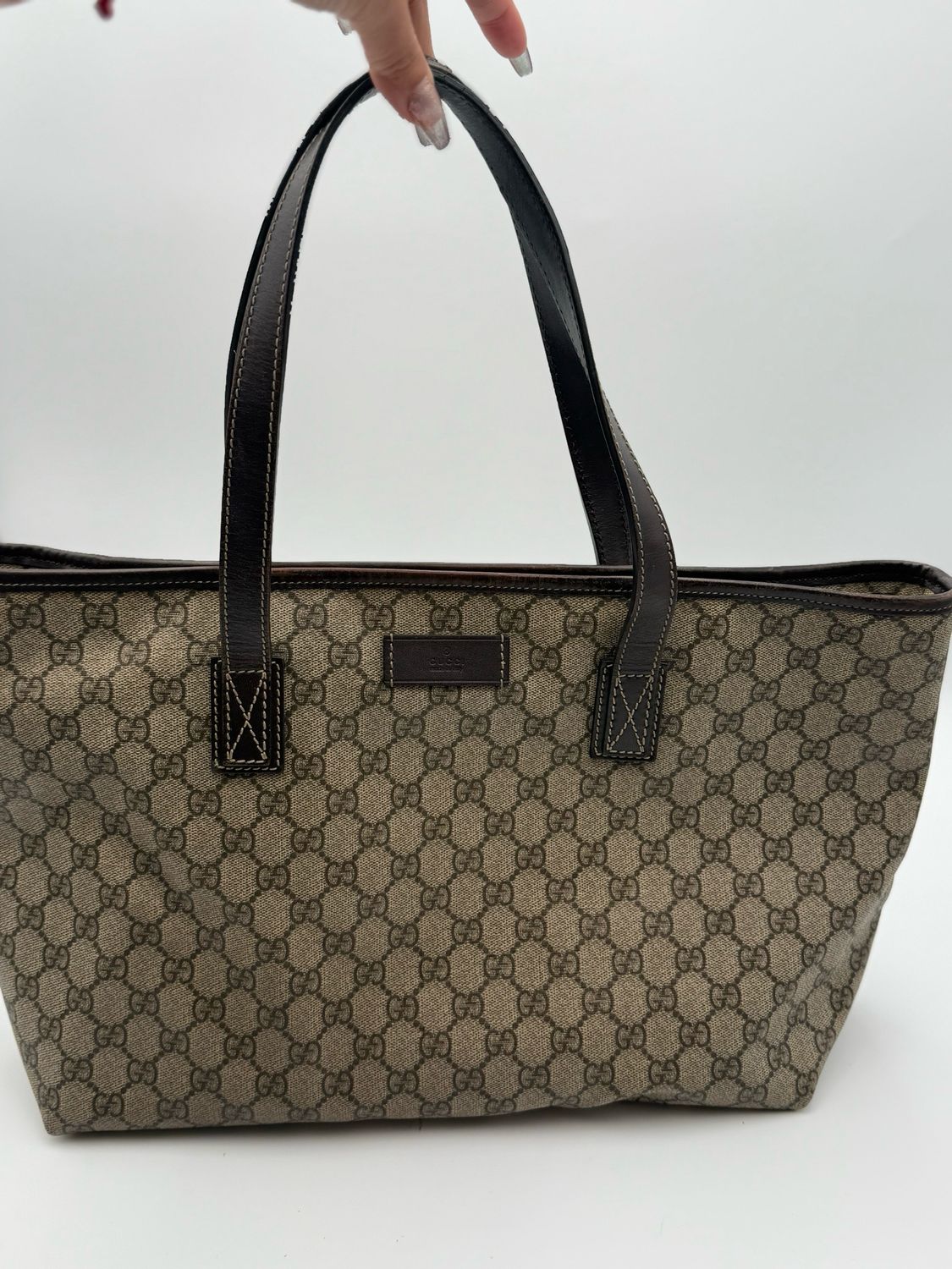 Gucci Monogram Supreme Zipper Tote Shoulder Bag