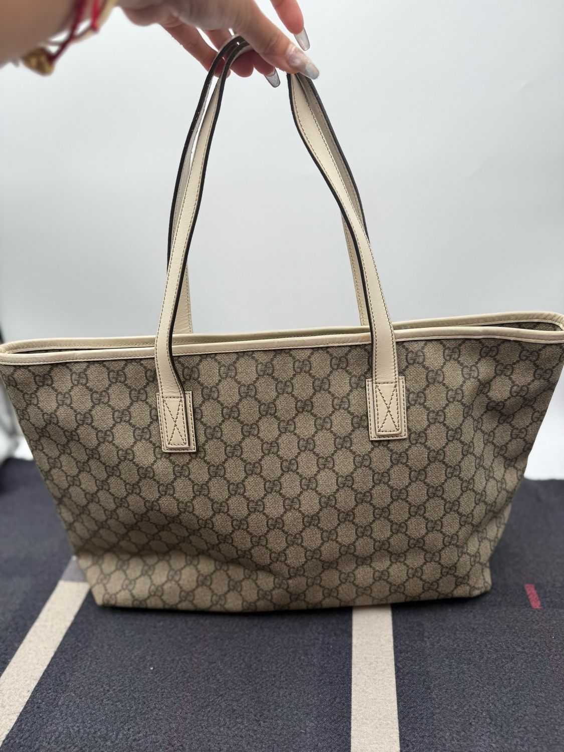 Gucci Monogram Supreme Zipper Tote Shoulder Bag