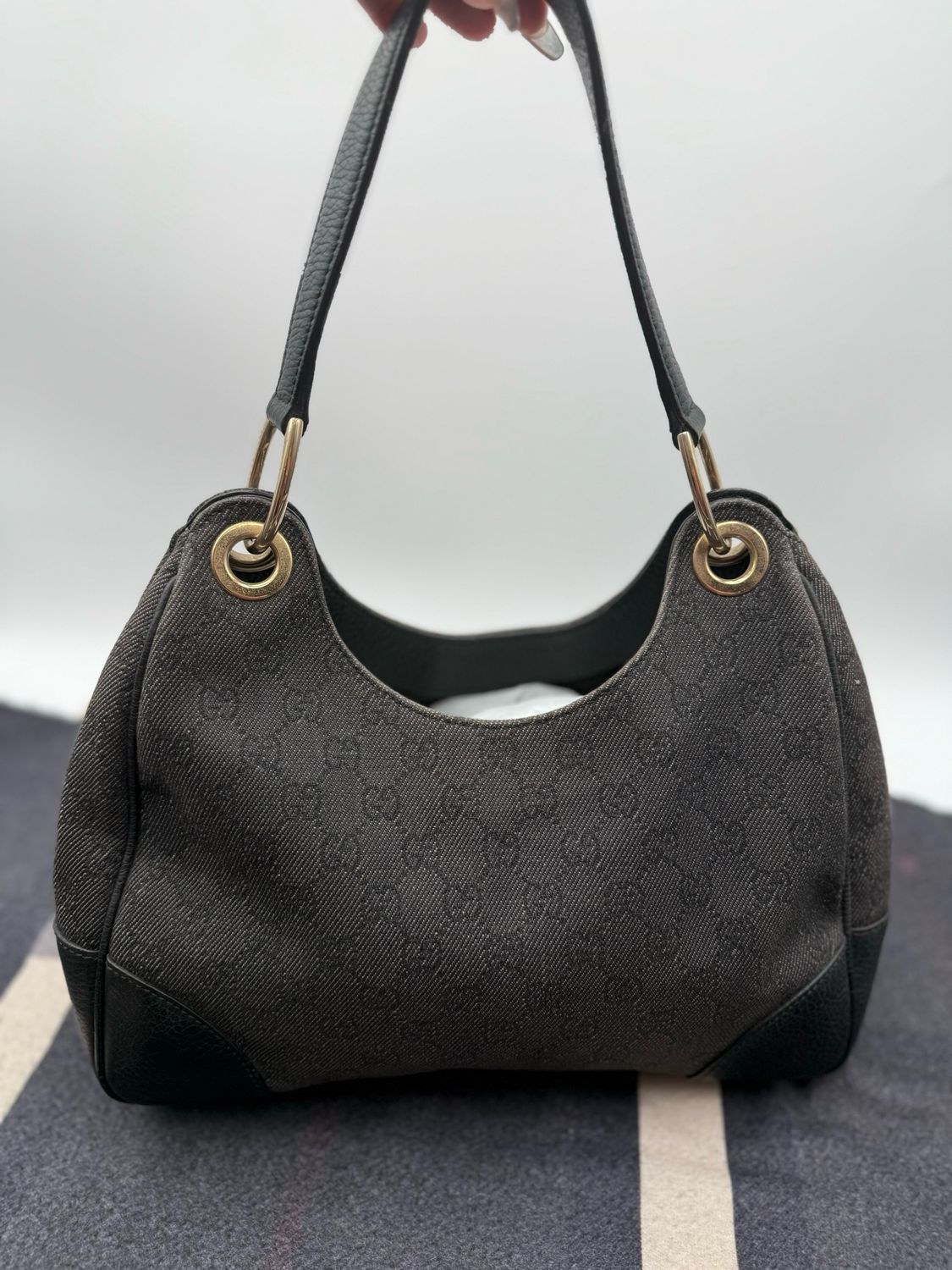 Gucci Monogram Canvas Denim Hobo Shoulder Bag