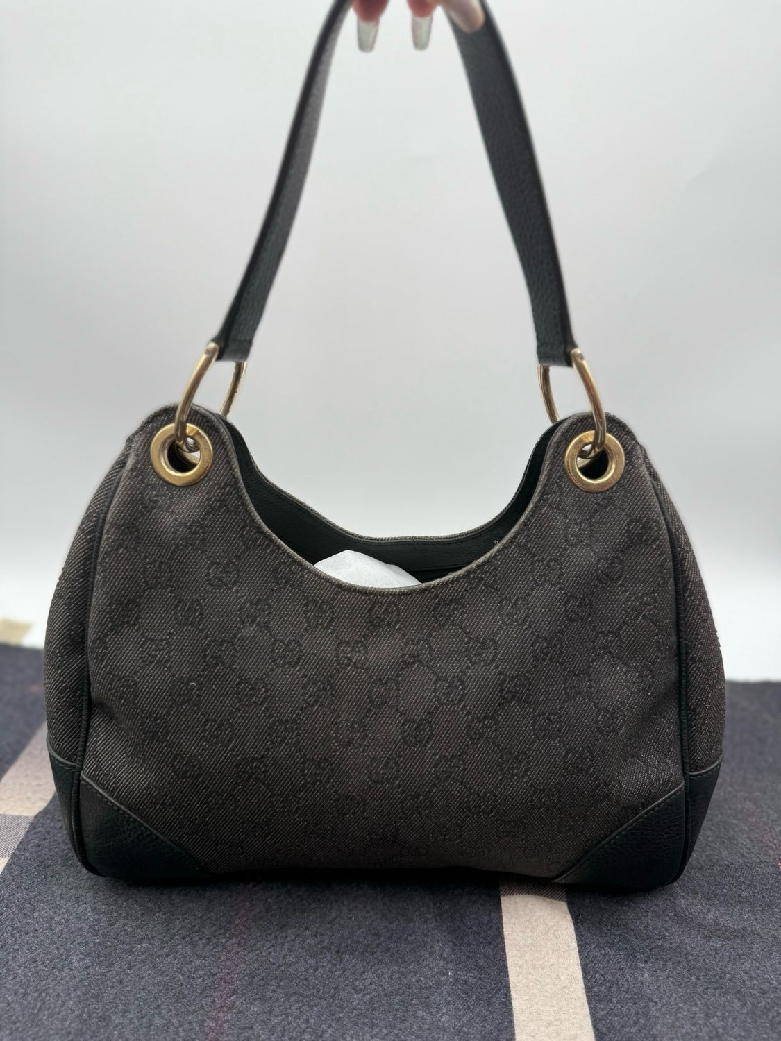 Gucci Monogram Canvas Denim Hobo Shoulder Bag