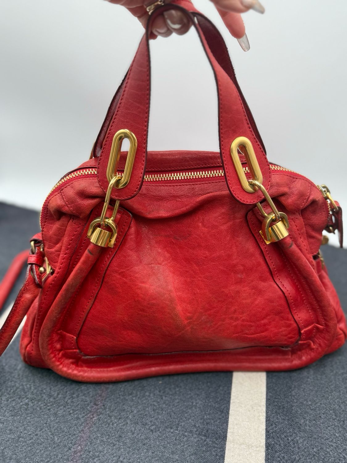 Chloe Pebbled Leather Rouge Large Paraty Shoulder Crossbody
