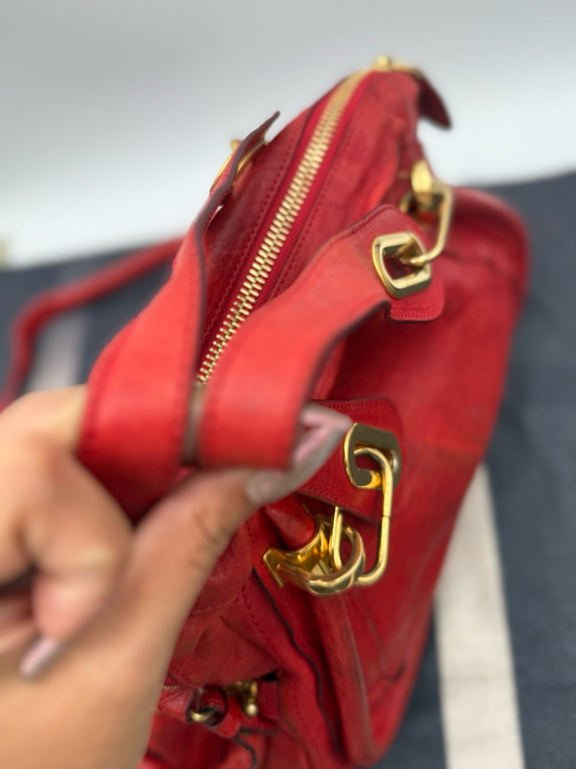 Chloe Pebbled Leather Rouge Large Paraty Shoulder Crossbody