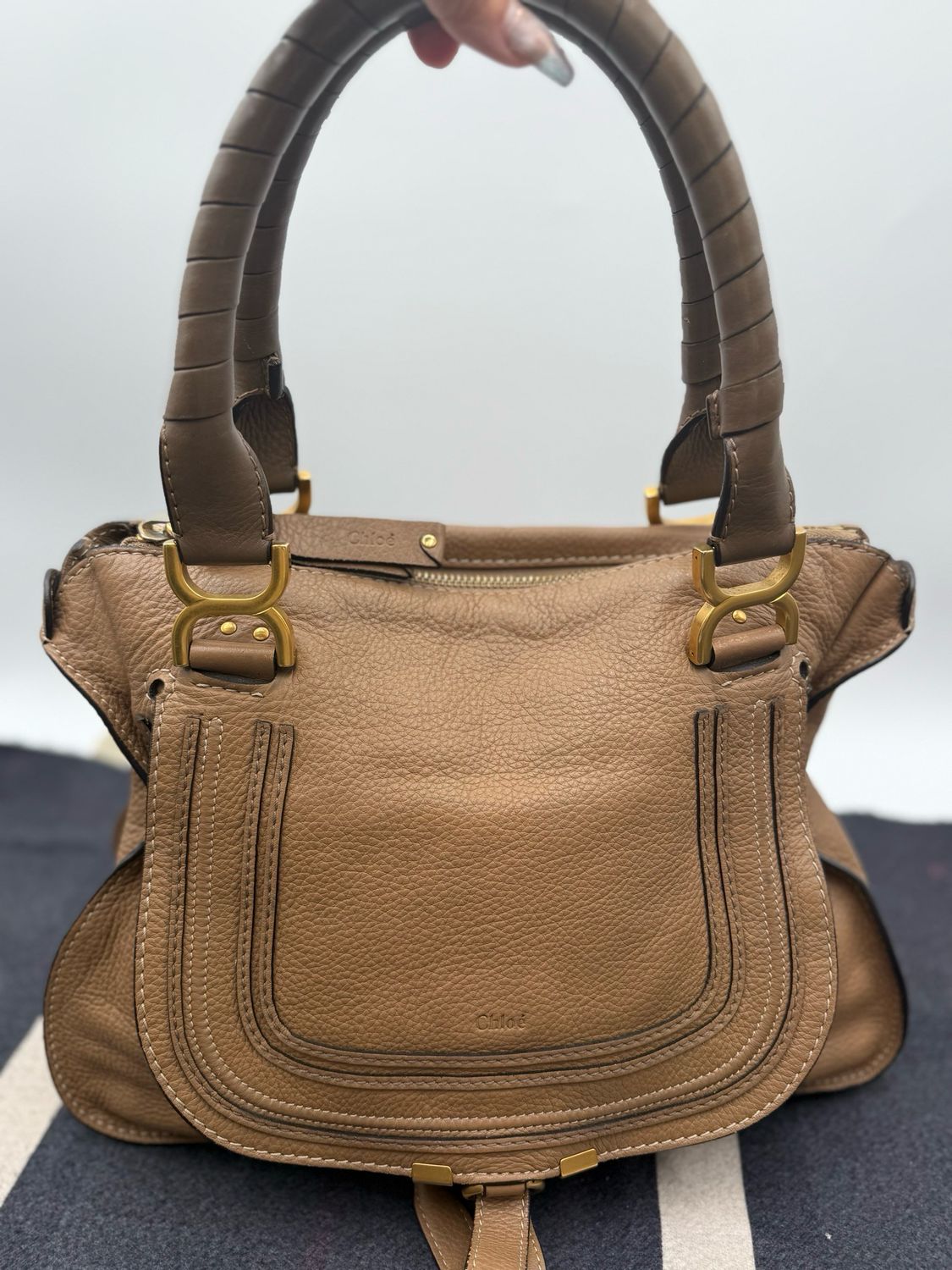 Chloe Pebbled Leather Marcie Saddle Shoulder Tote Medium