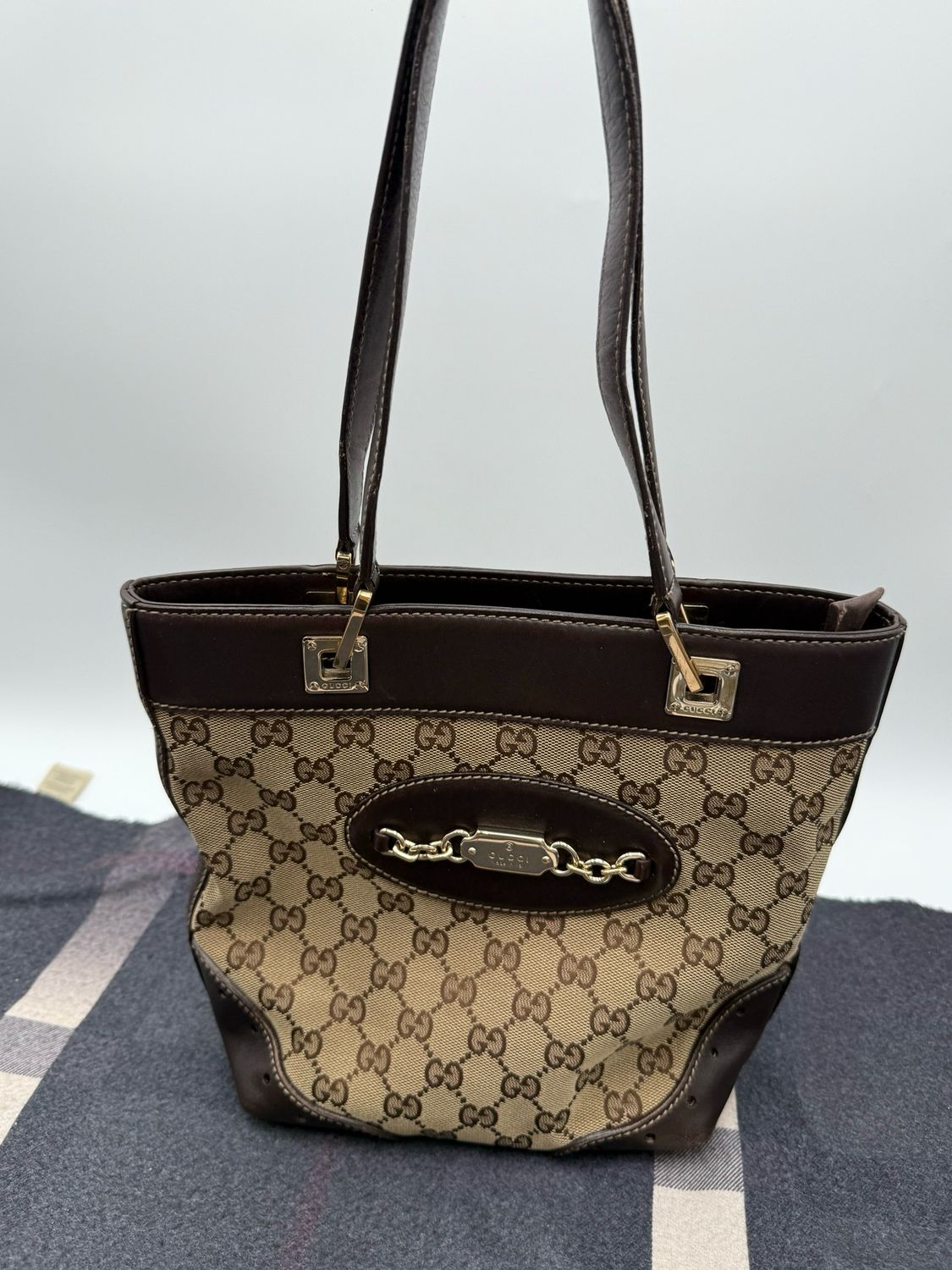 Gucci Monogram Canvas Small Punch Tote Shoulder Bag