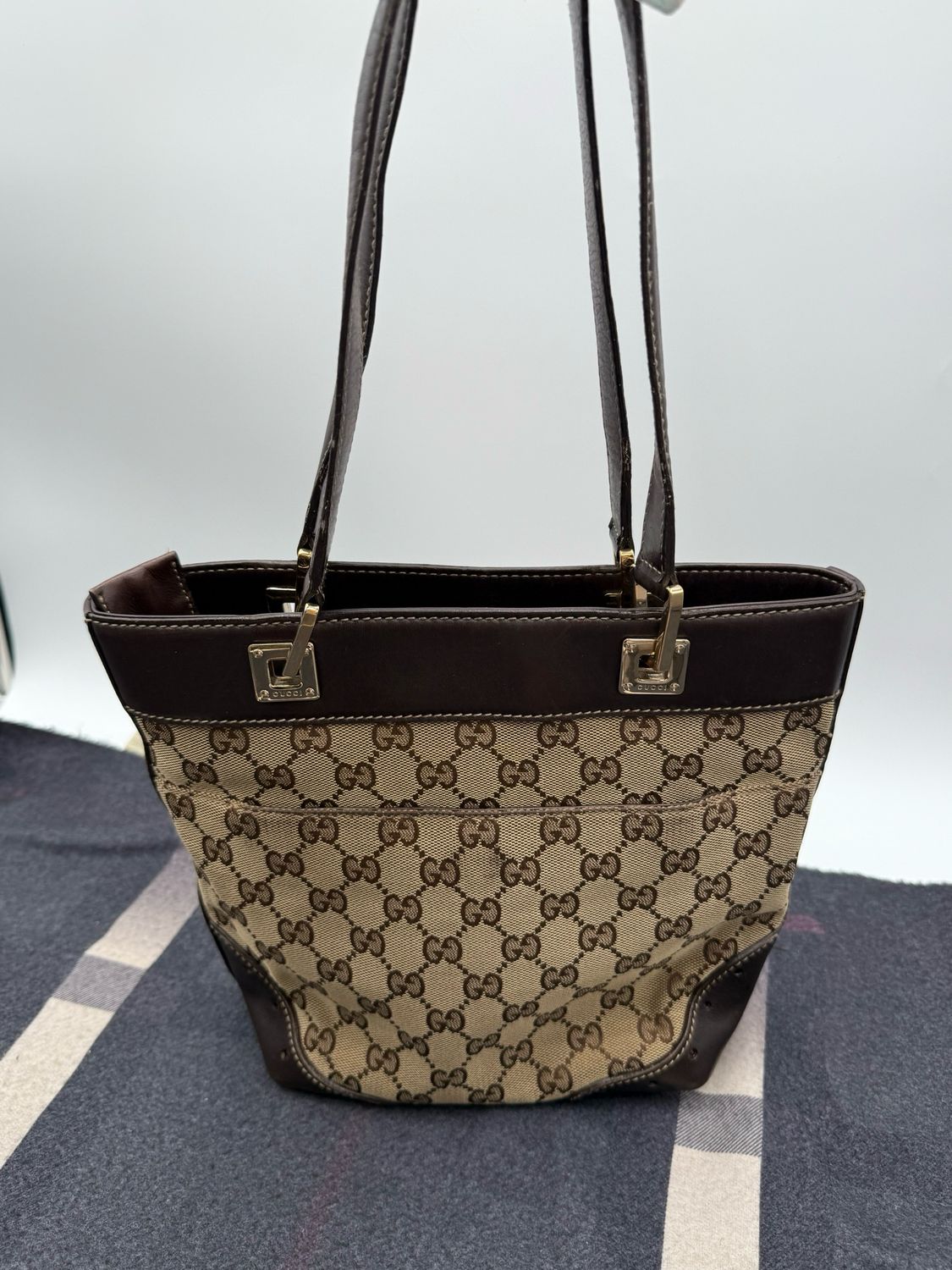 Gucci Monogram Canvas Small Punch Tote Shoulder Bag