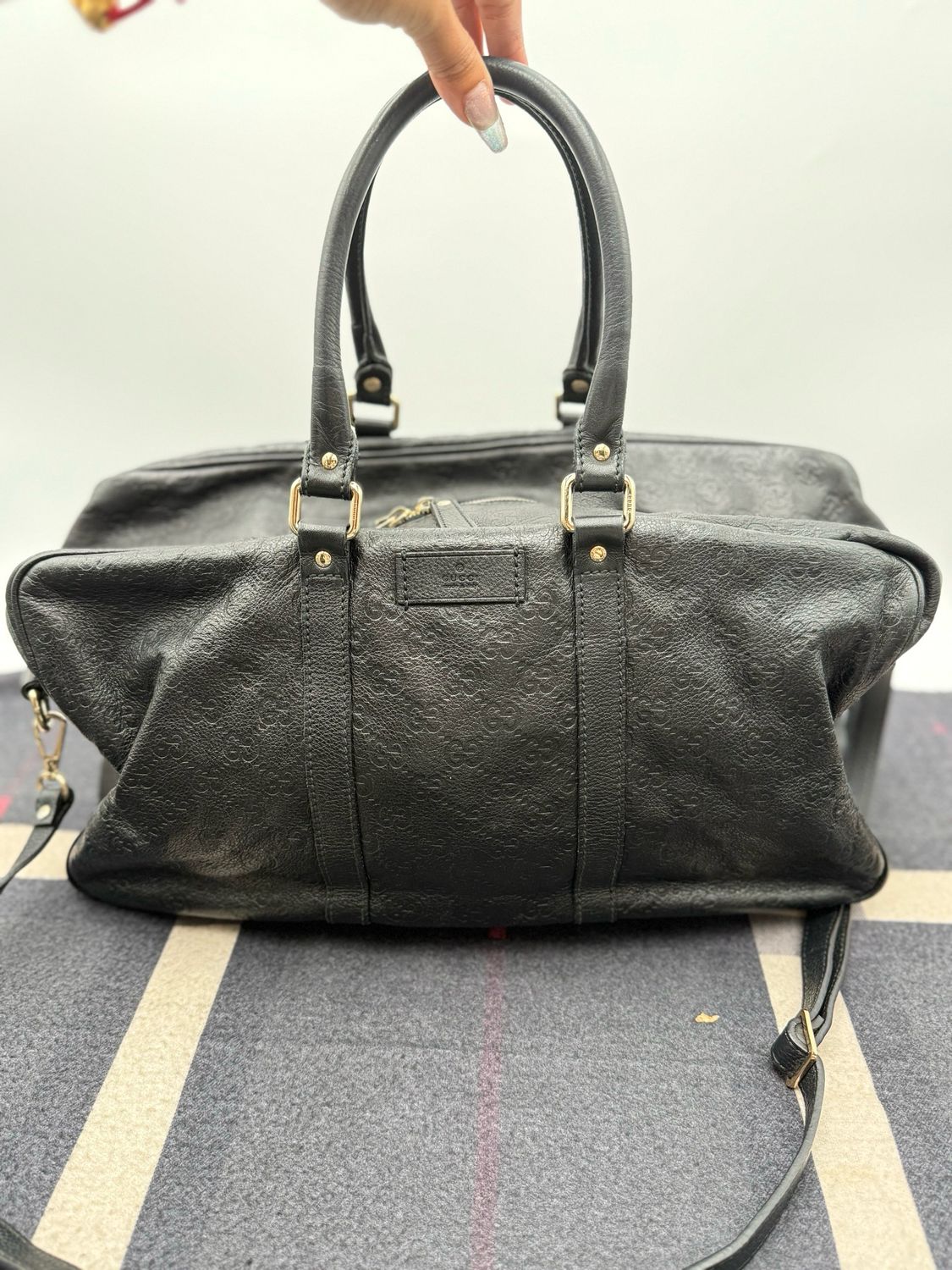 Gucci Micro Monogram Leather Guccissima Travel Duffle Messenger
