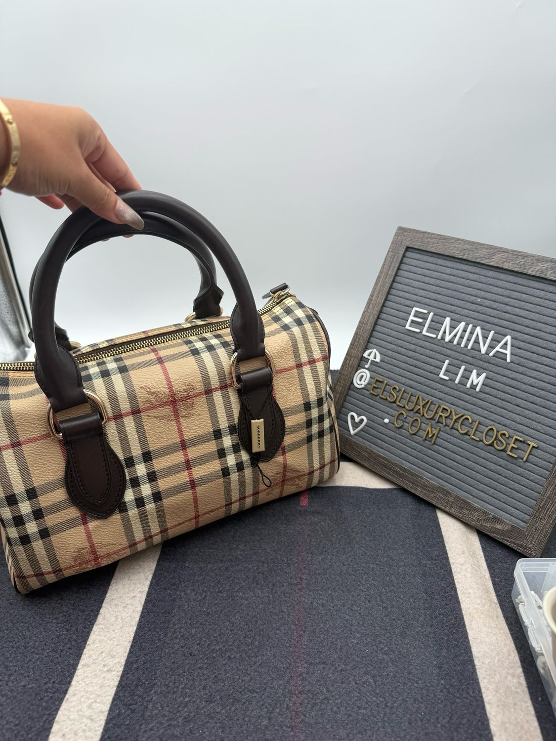 Burberry Chester Bowling Tote Haymarket Check