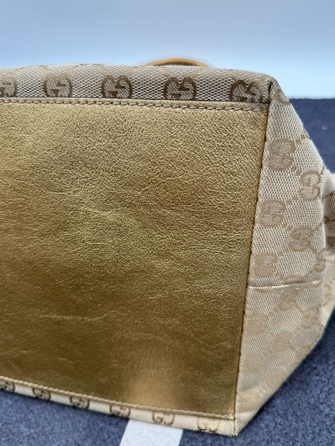 Gucci Monogram Web Tote Medium Bucket Bag Zipper