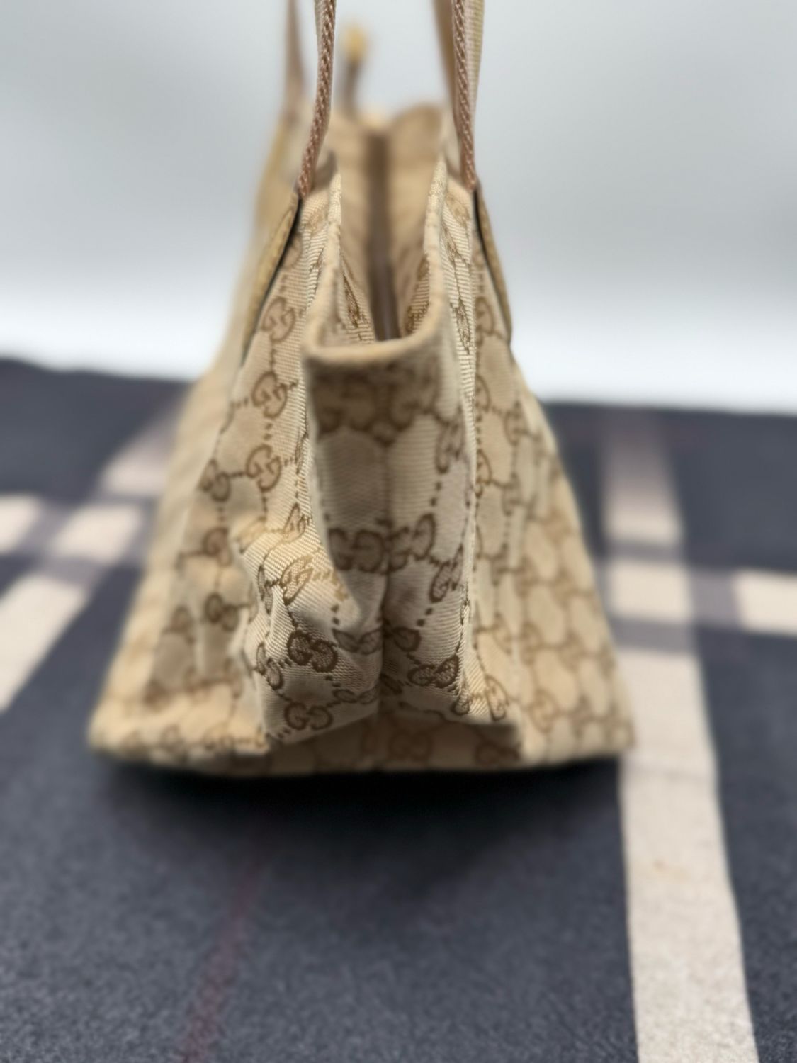 Gucci Monogram Web Tote Medium Bucket Bag Zipper
