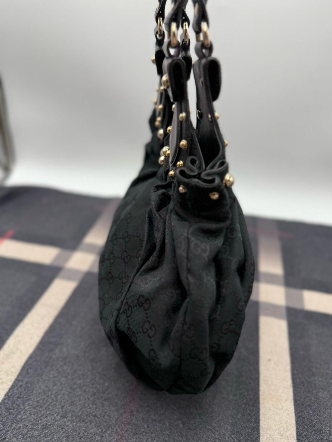 Gucci Monogram Canvas Black Pelham Studded Medium