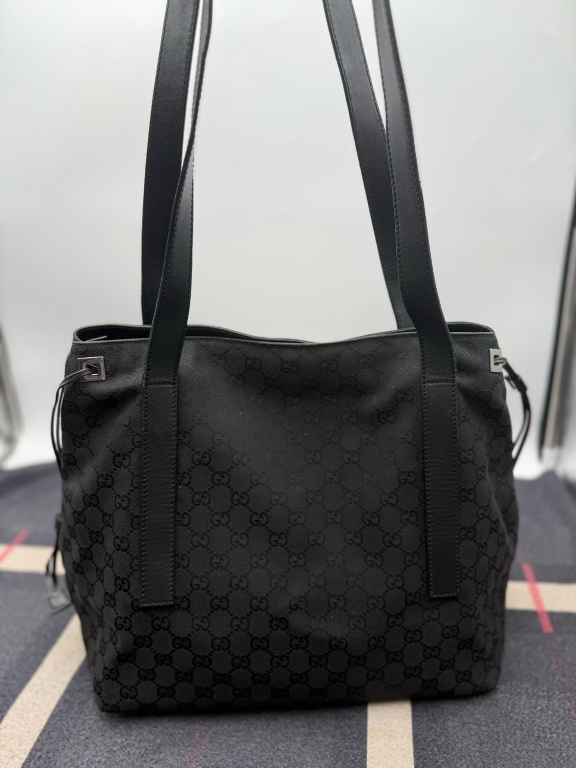 Gucci Monogram Canvas Black Shoulder Long Strap