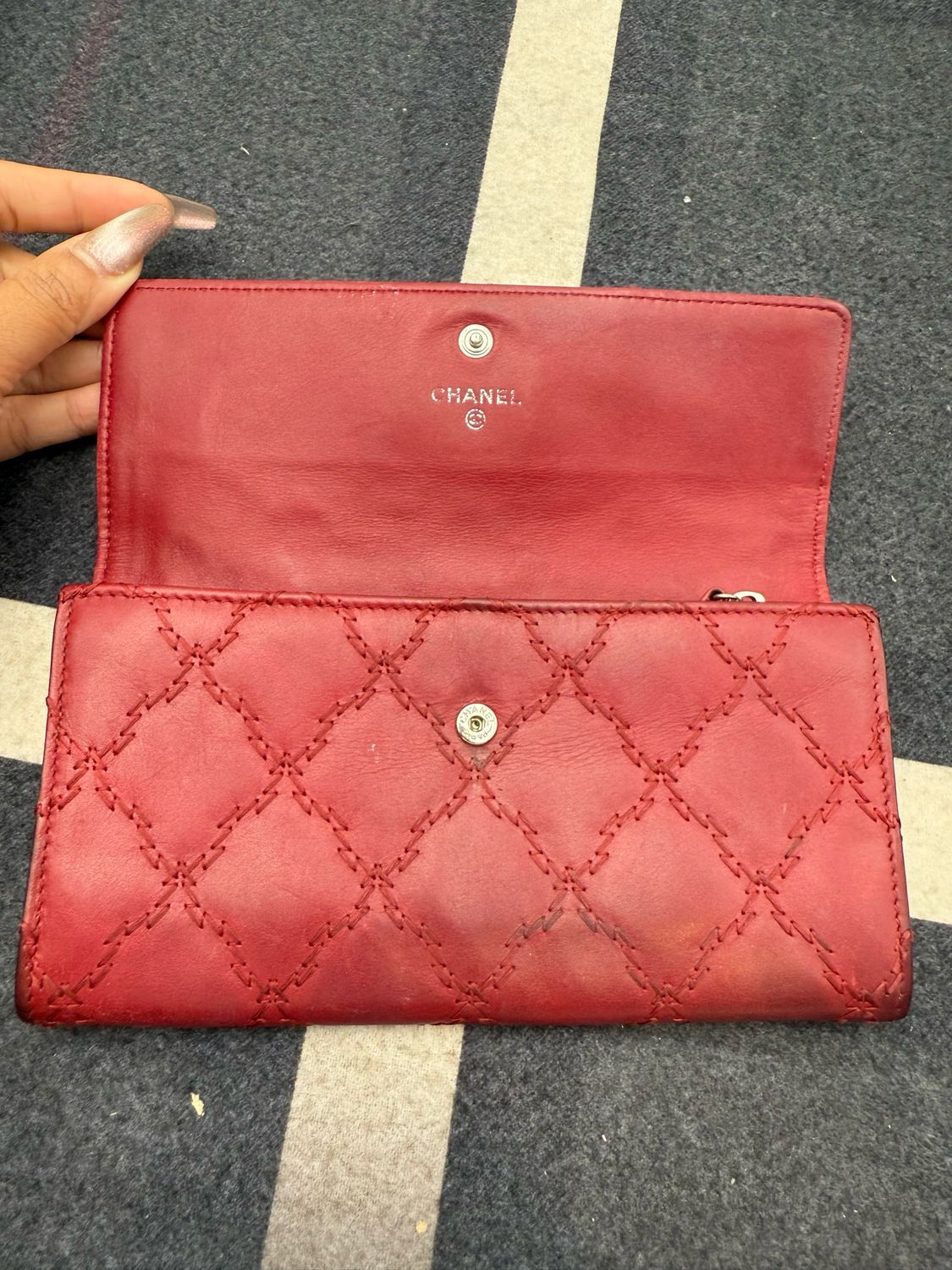 Chanel Coco Mark Calfskin Wallet Bifold Double Stitch