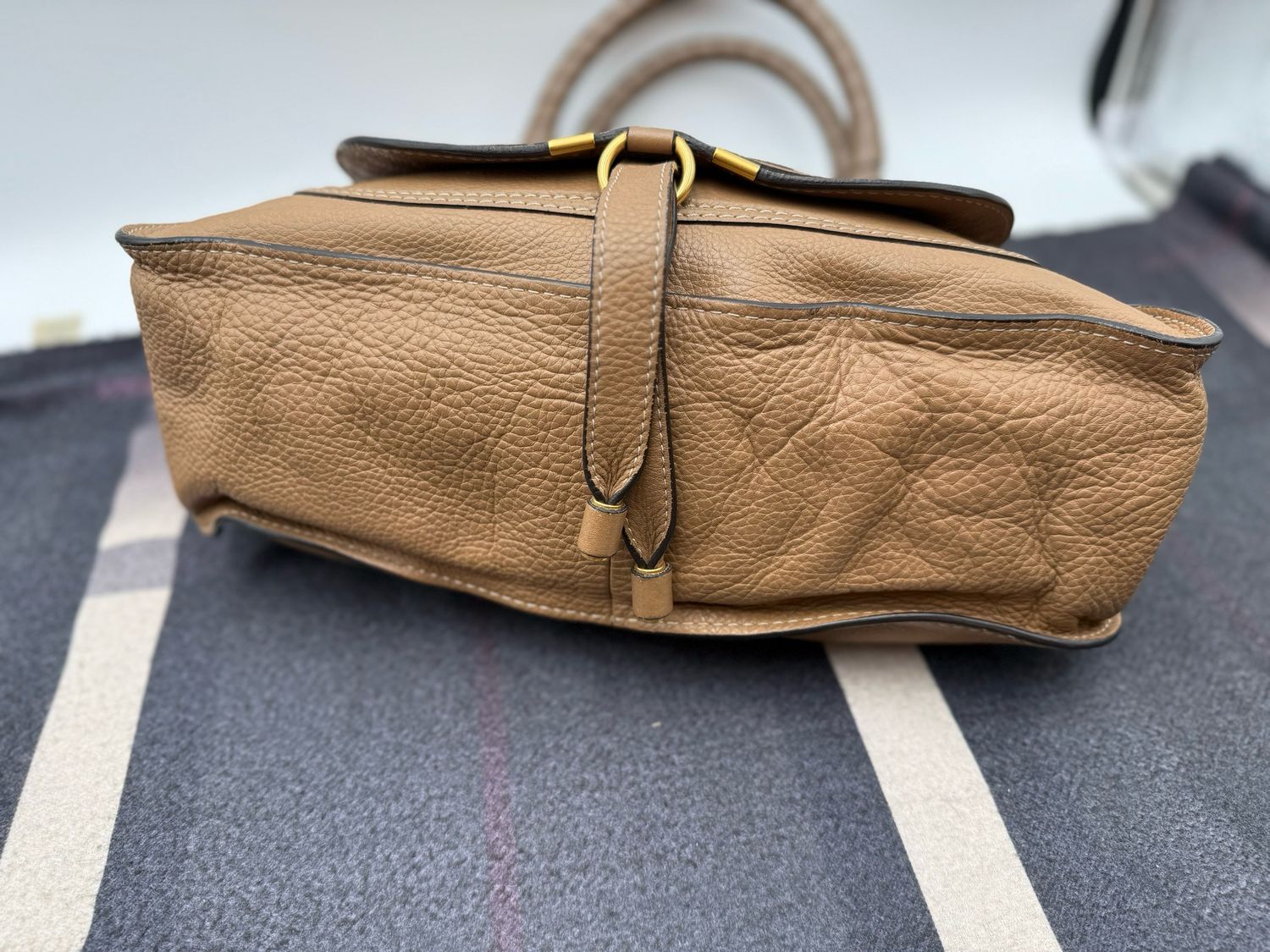 Chloe Marcie Saddle Nut Pebbled Leather Tote Medium Shoulder Bag
