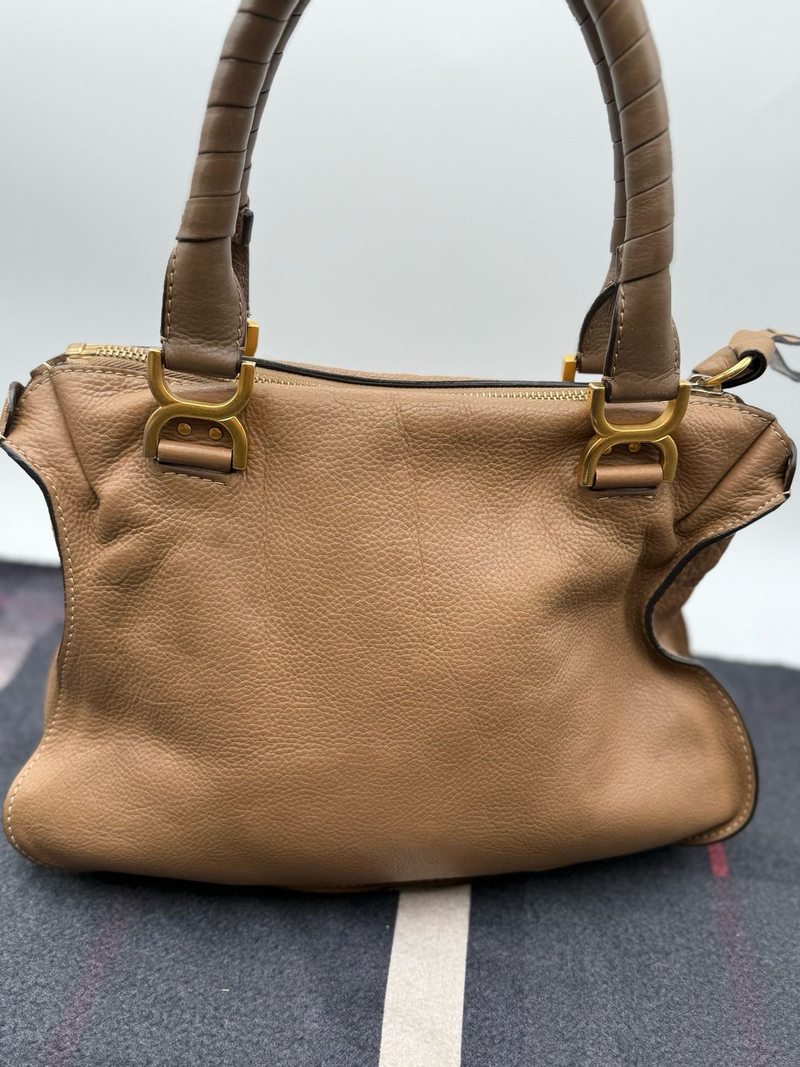 Chloe Marcie Saddle Nut Pebbled Leather Tote Medium Shoulder Bag