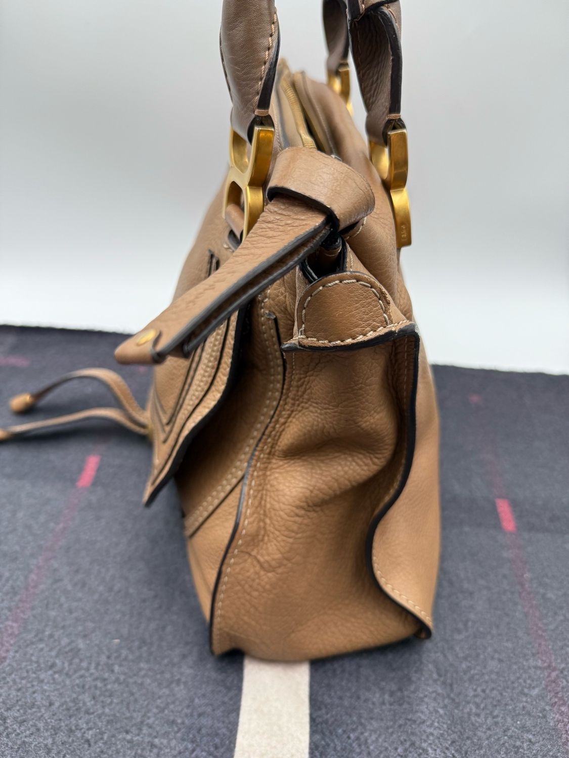 Chloe Marcie Saddle Nut Pebbled Leather Tote Medium Shoulder Bag