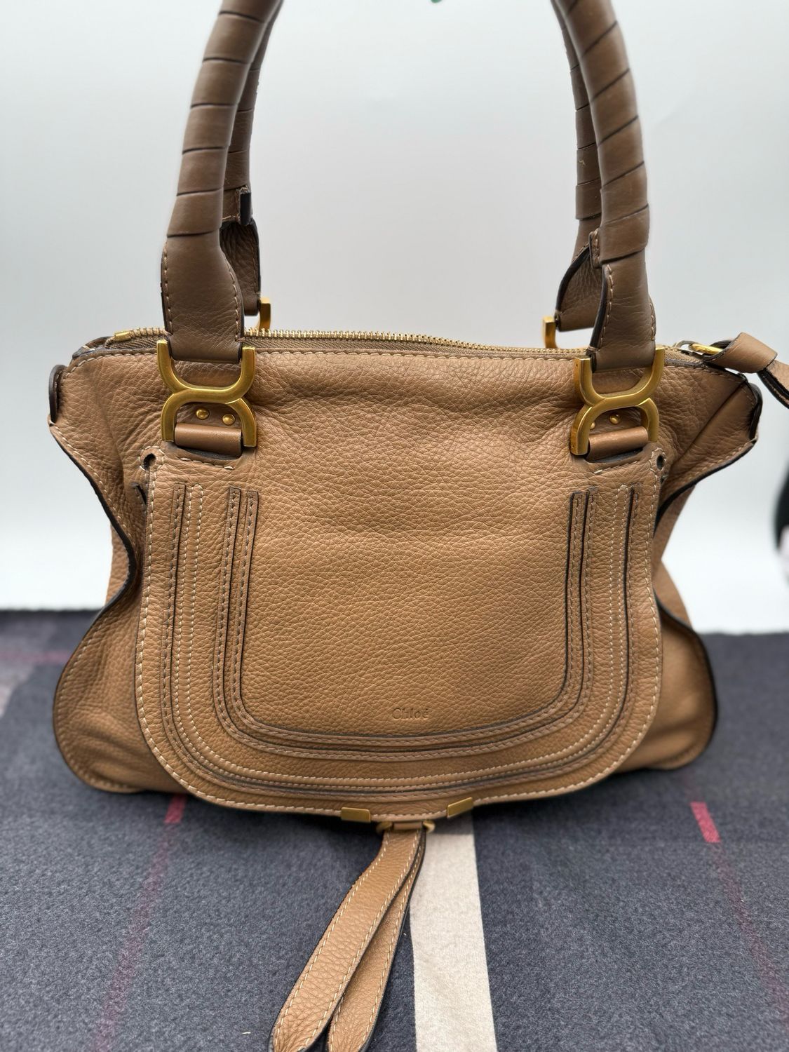 Chloe Marcie Saddle Nut Pebbled Leather Tote Medium Shoulder Bag