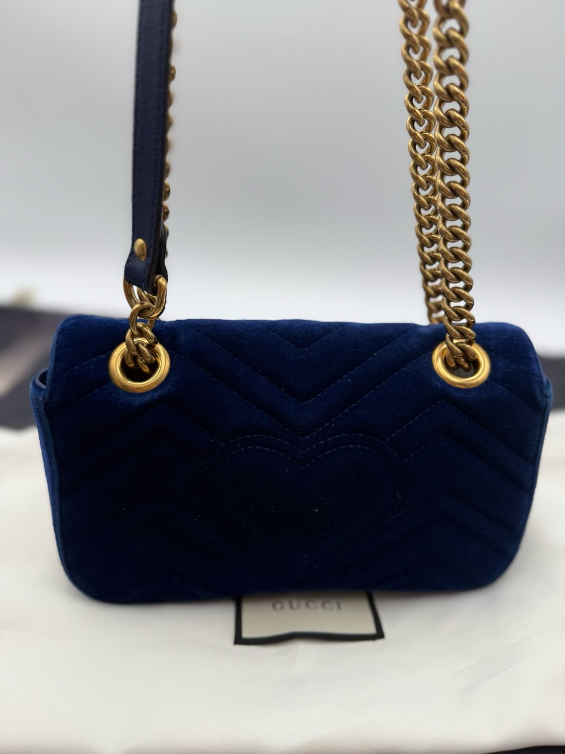 Gucci Marmont Suede Matelasse Mini Cobalt Crossbody Messenger