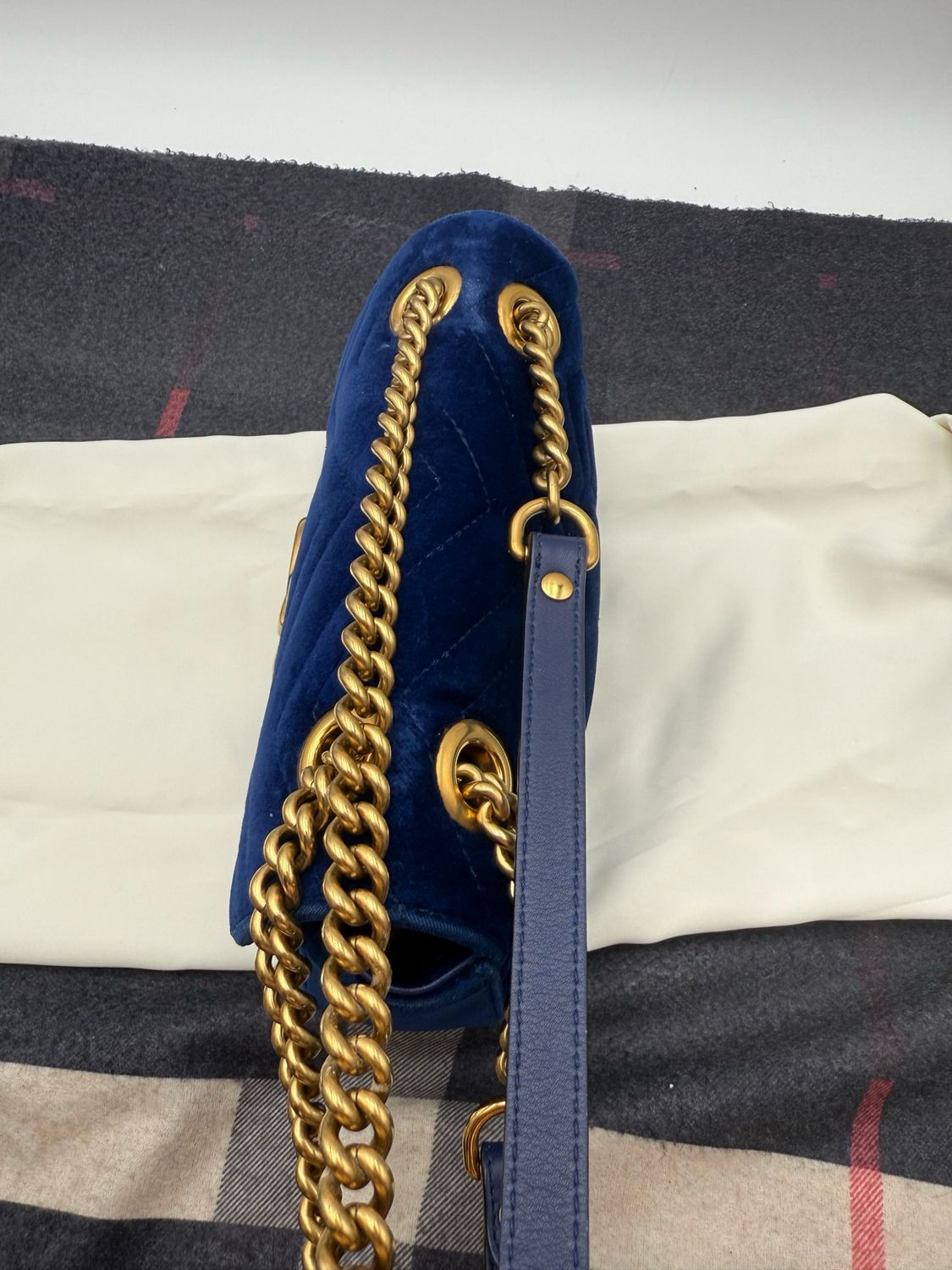 Gucci Marmont Suede Matelasse Mini Cobalt Crossbody Messenger