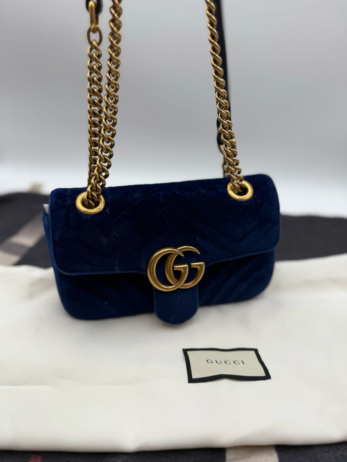 Gucci Marmont Suede Matelasse Mini Cobalt Crossbody Messenger