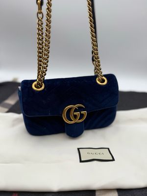 Gucci Marmont Suede Matelasse Mini Cobalt Crossbody Messenger