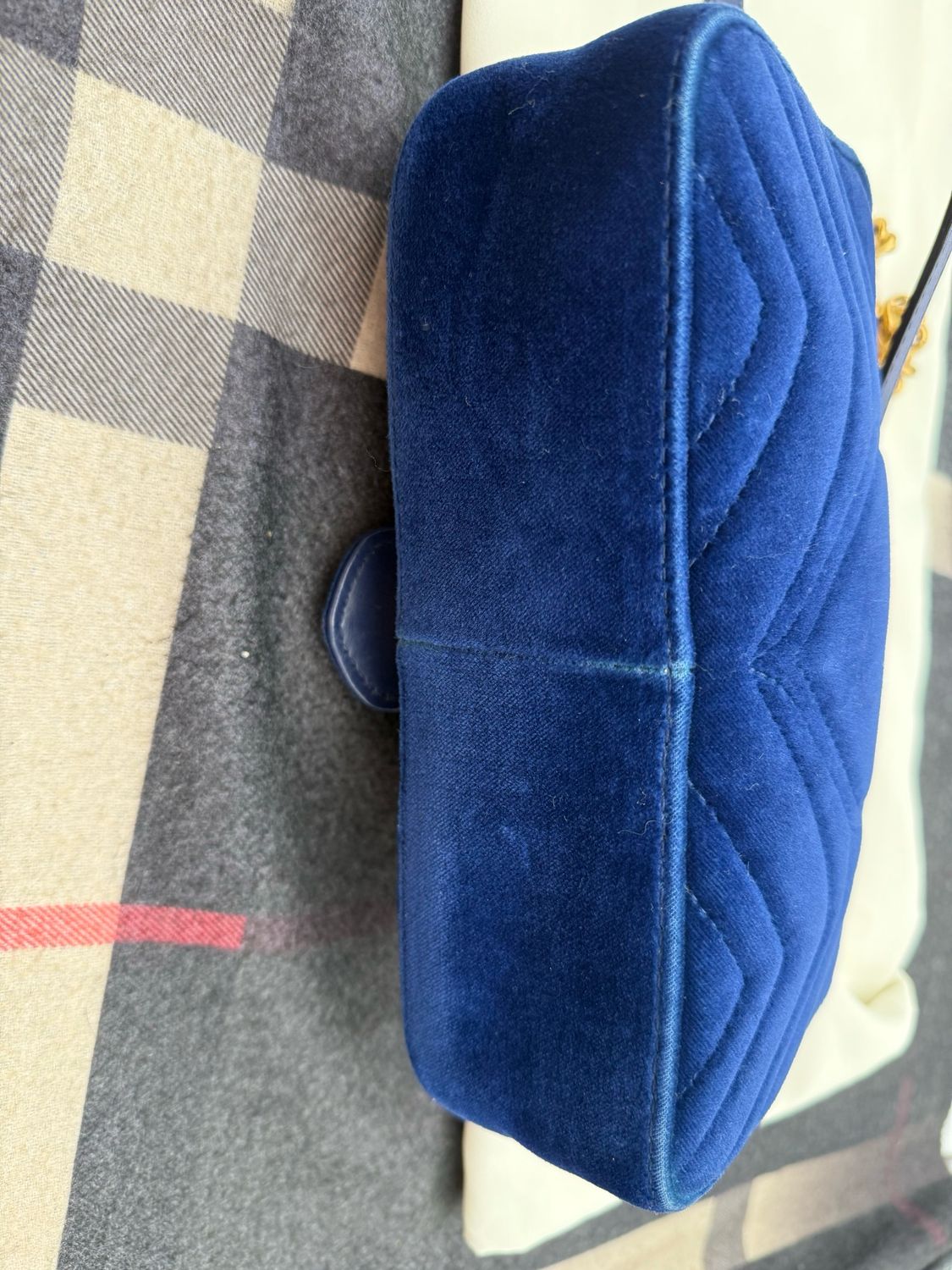 Gucci Marmont Suede Matelasse Mini Cobalt Crossbody Messenger