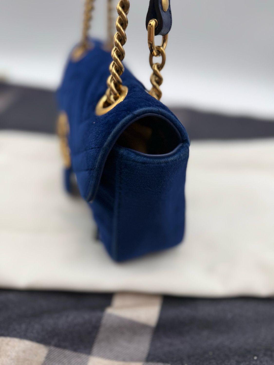Gucci Marmont Suede Matelasse Mini Cobalt Crossbody Messenger