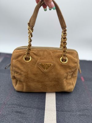 Prada Suede Small Boston Handbag Shoulder
