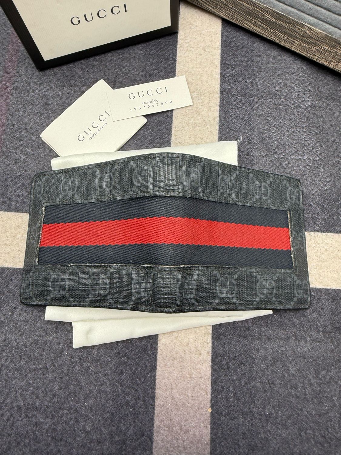 Gucci Web Flap Bi-Fold Wallet Supreme Monogram Selleria