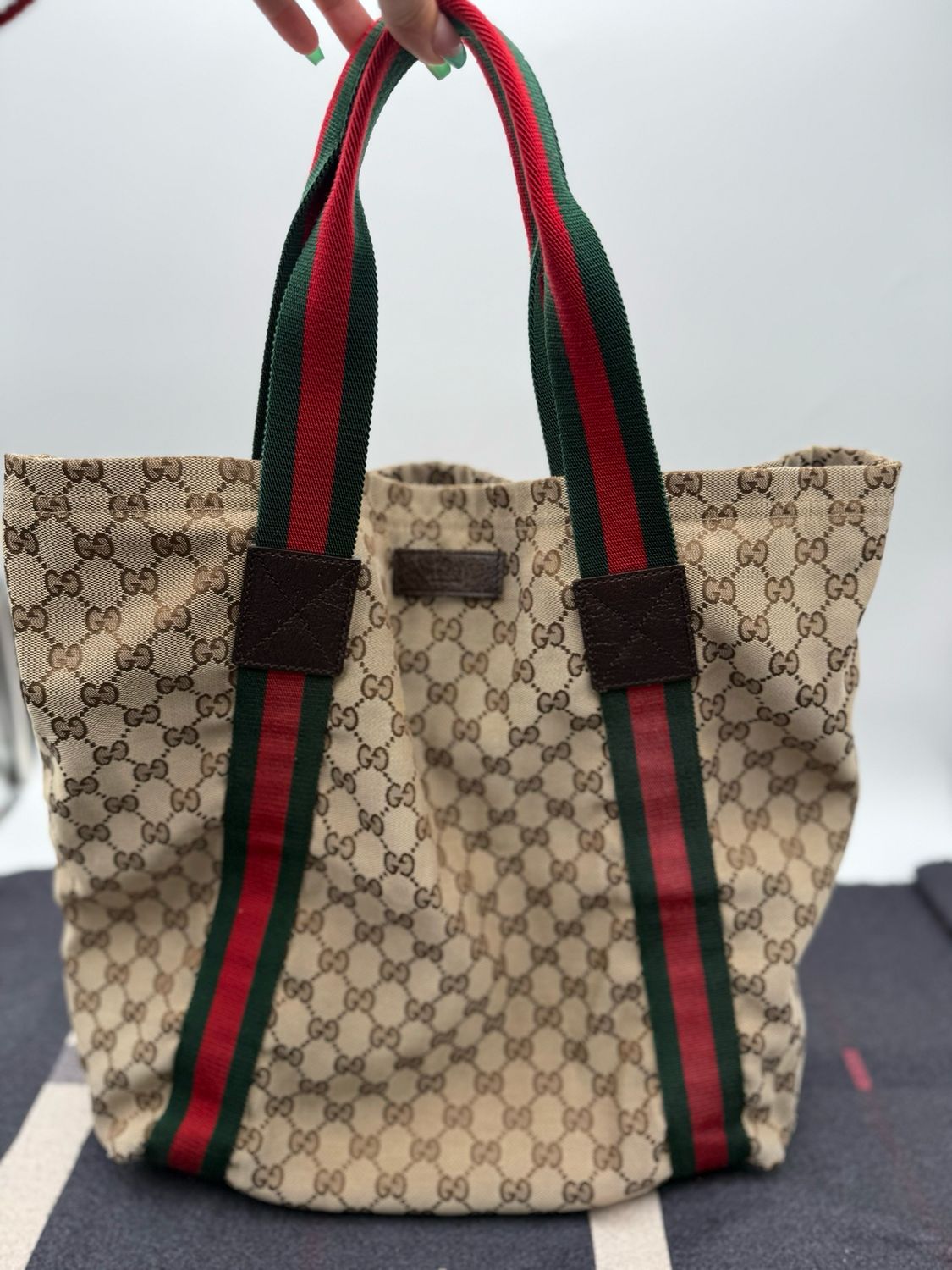 Gucci Web Strap Monogram Vertical Tote