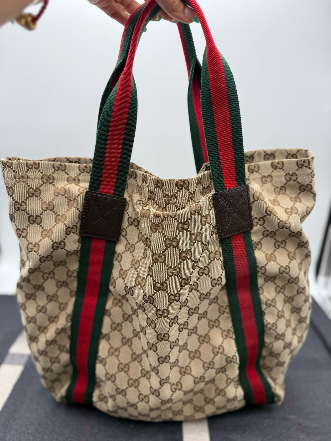 Gucci Web Strap Monogram Vertical Tote