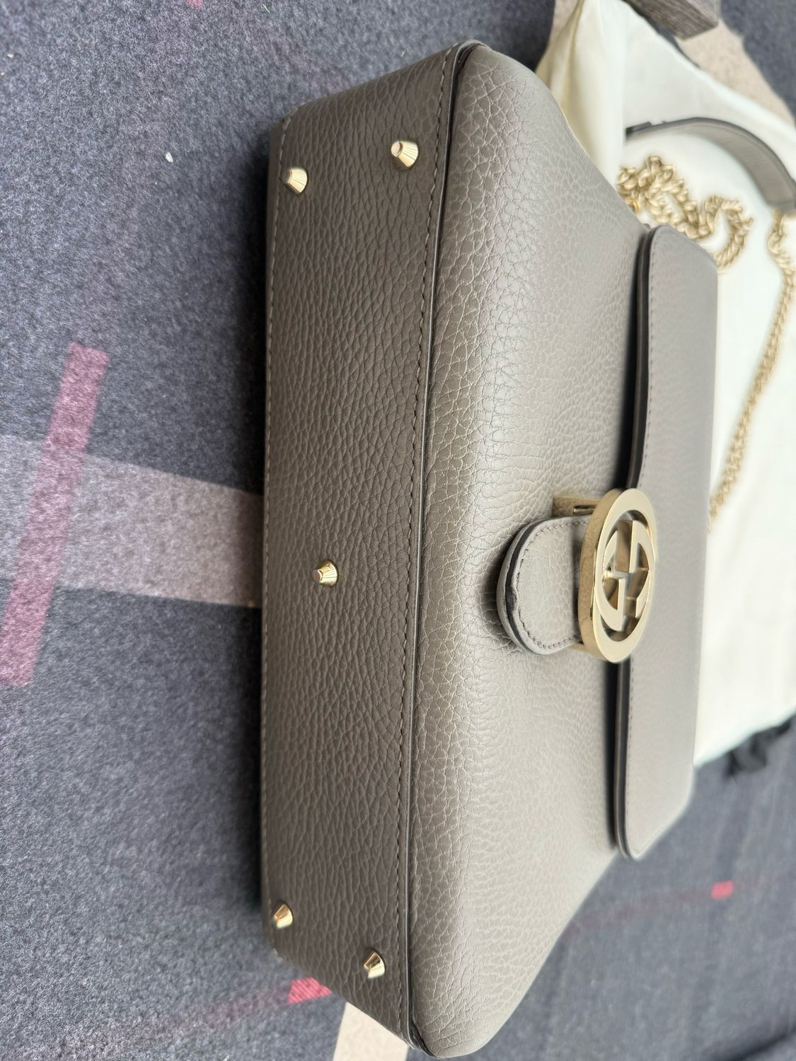 Gucci Calfskin Dollar Top Handle Sling Crossbody Shoulder Interlocking
