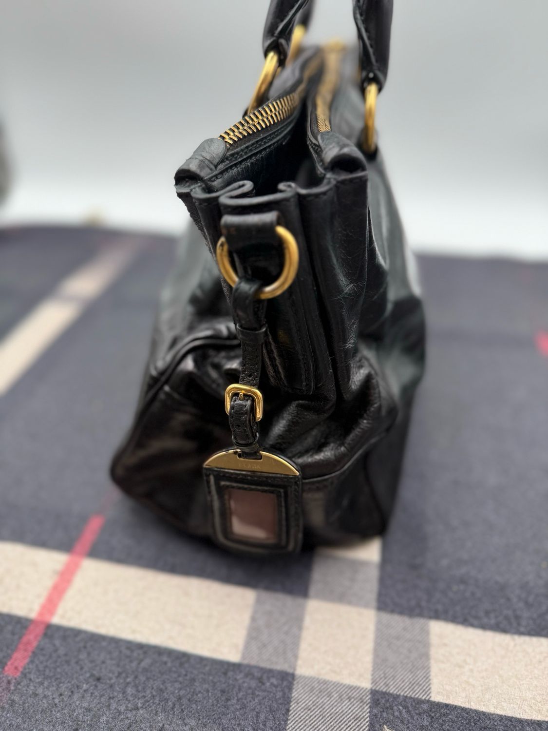 Prada Soft Calfskin Tote Shopper Double Zipper Black
